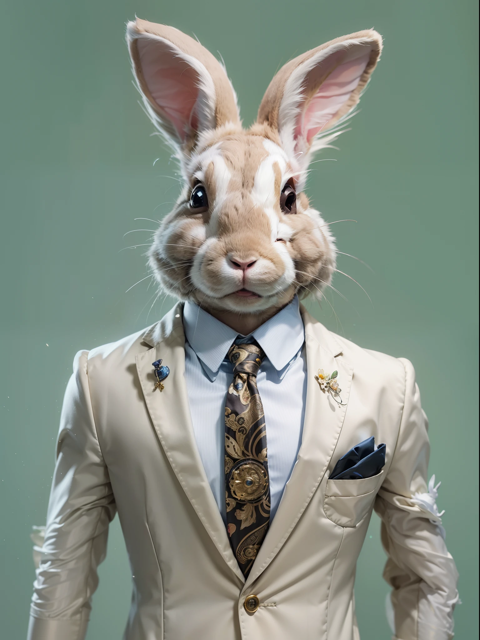 (Rabbit in luxury business suit、Upright Rabbit、Humanoid rabbit、Full body photo、Cool anthropomorphic rabbit with long legs)、masterpiece, top-quality, in 8K , intricate detailes, ultra-detailliert , light Particle、32K Digital Paint, Hyper-Realism, No background