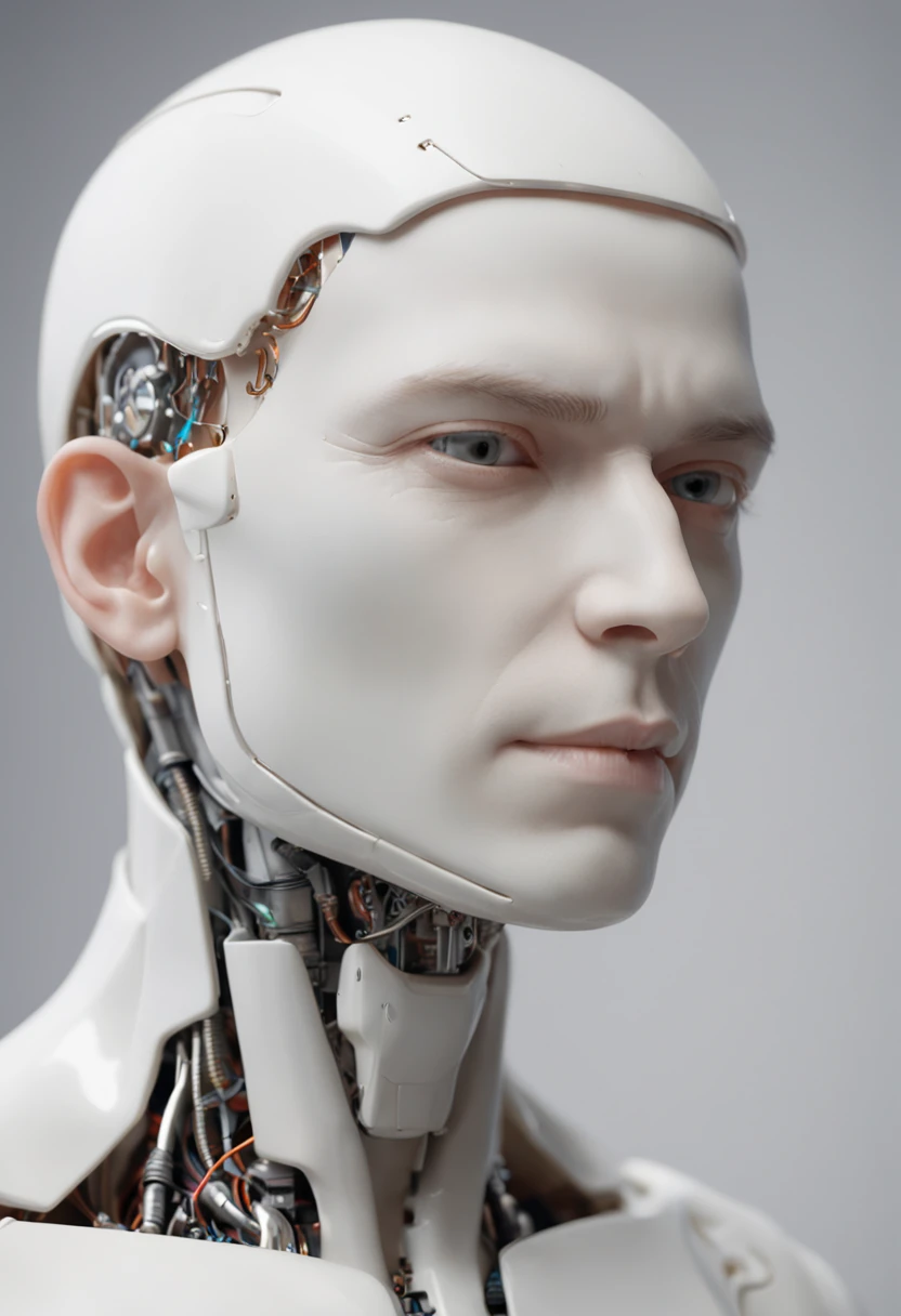 Complex 3d rendering super detailed beautiful porcelain silhouette boy android face, half-mechanical, cyborg robot parts, 150 mm, Beautiful studio soft light, rim-light, vibrant detail, Luxurious cyberpunk, Lace, Hyperrealistic, anatomically, face muscles, Cable Electrical Wire, micro Chip, elegant, Beautiful background, rendering by octane, h. r. Giger style, 8K, Best quality, Masterpiece, illustration, An extremely delicate and beautiful, Extremely detailed ,CG ,Unity ,the wallpaper, (Realistic, photo-realistic:1.37),Amazing, finedetail, Masterpiece,Best quality,offcial art, Extremely detailed CG unifies 8K, 8K, Diamond, and Wallpaper, absurderes, unbelievable Ridiculous, robot, silver halmet, full bodyesbian, Sitting