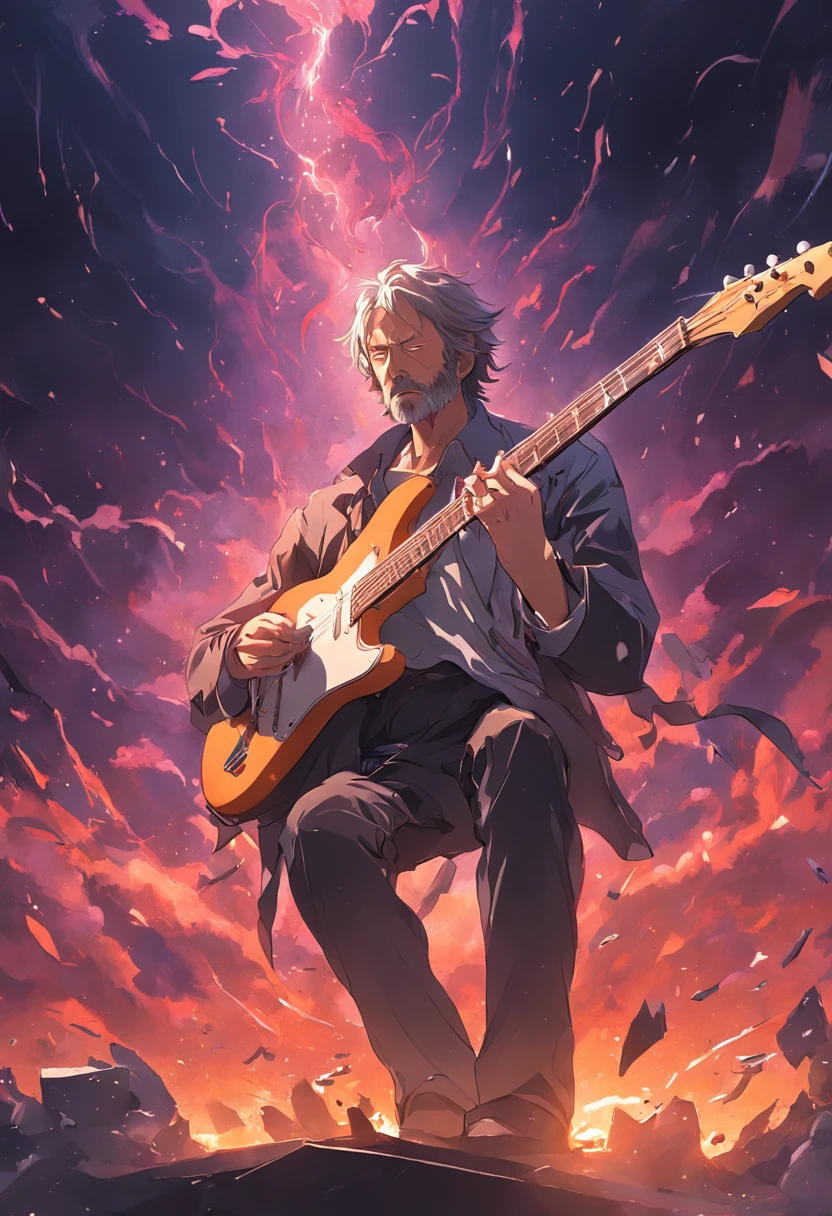 Eric clapton playing guitar  surrealistic, digital art, artstation, cgsociety by greg rutkowski, by Gustave Dore, very detailed, 4k, intricate, pixiv, sharp, vibrant, cinematic, smooth, artstation, HDR, octane render,