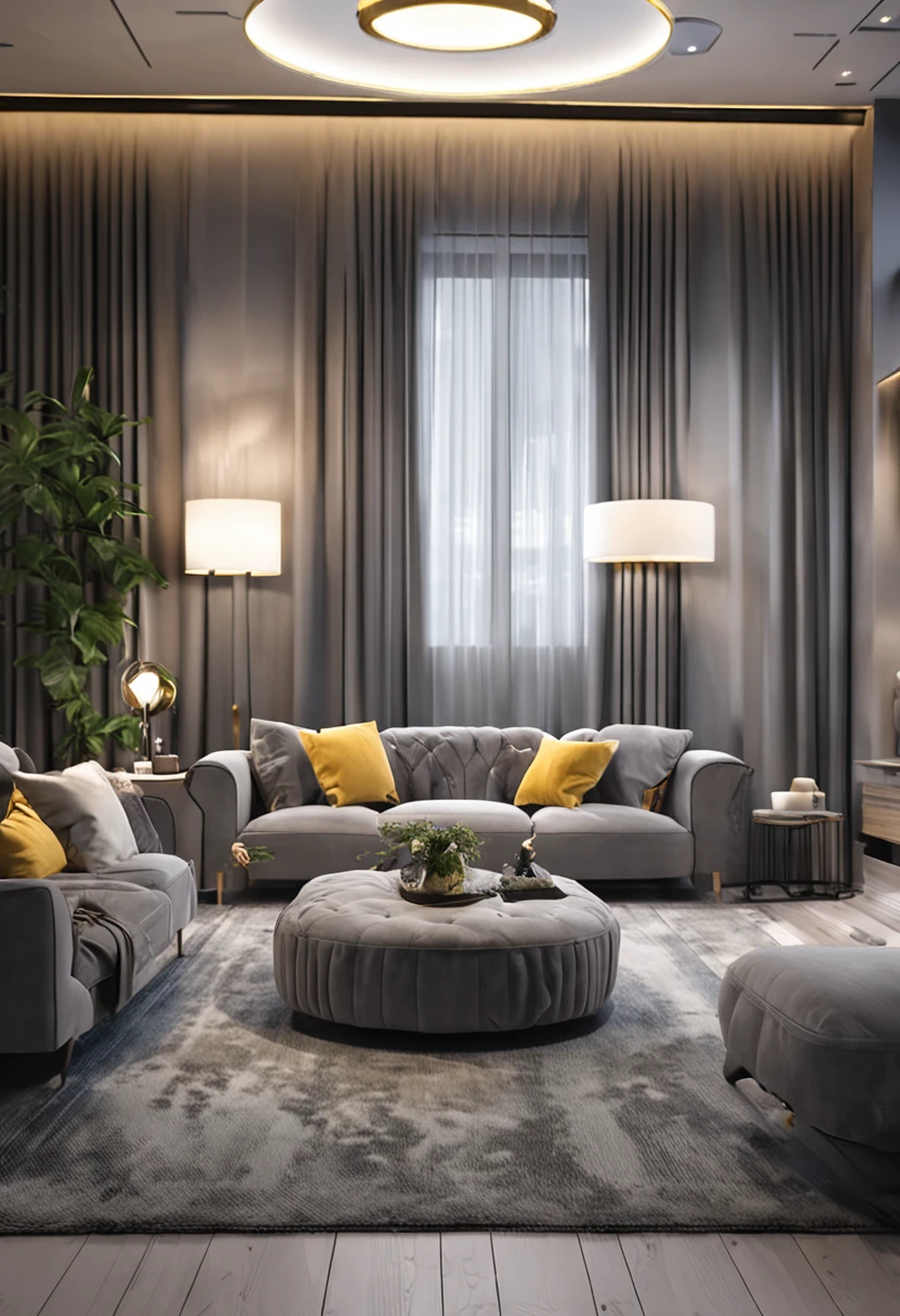 Premium gray，high-class，A beautiful living room，Fashionab，Simple and modern，Ambient