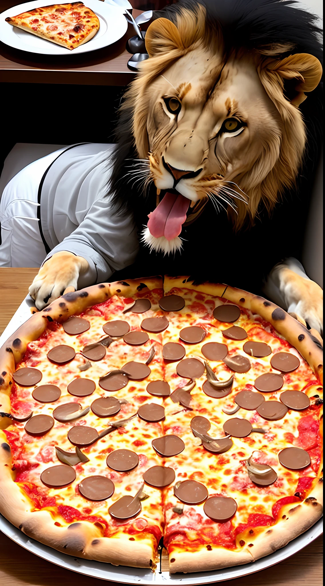 A lion eating Pizza