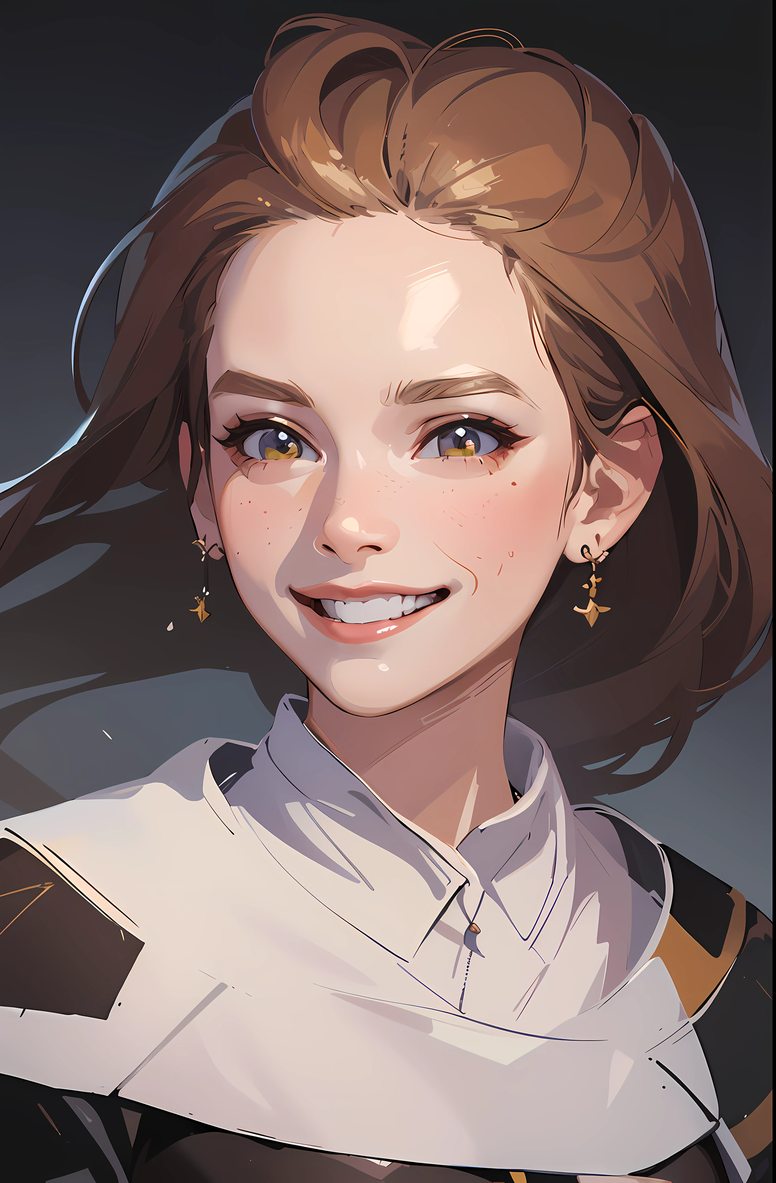 a digital painting of a woman with a smile, beautiful character painting, adorable digital painting, digital character painting, beautiful digital illustration, cgsociety portrait, stunning digital illustration, detailed digital painting, beautiful digital artwork, rossdraws portrait, closeup character portrait, cartoon digital painting, gorgeous digital painting, realistic cute girl painting, cute detailed digital art