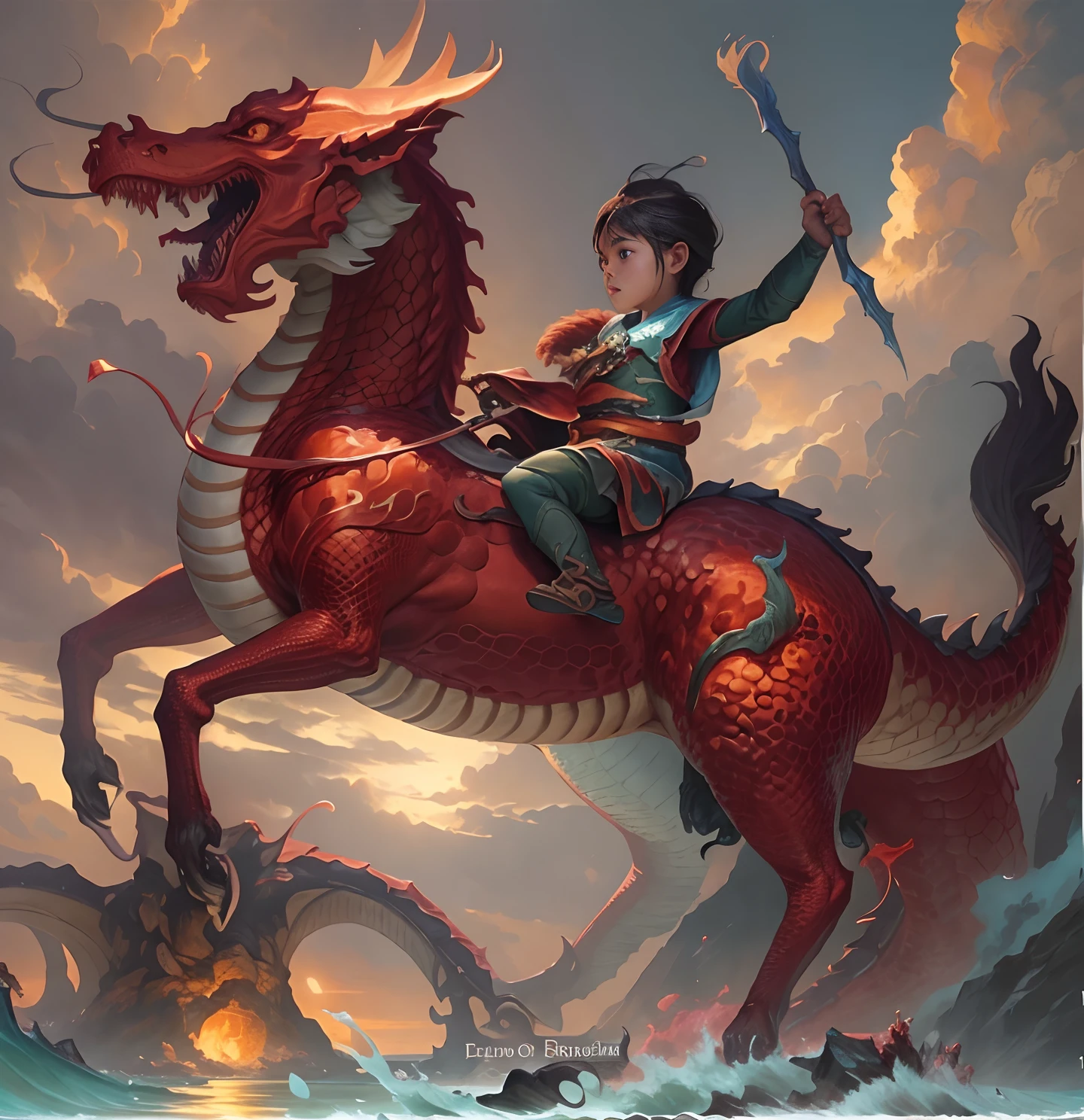 Close-up of a child riding a dragon on the beach, Dragon Rider, epic fantasy digital art style, Dragon Ride, by Yang J, Rob Ray, epic fantasy art style, Epic Fantasy Illustration, By Jeremy Chong, tithi luadthong, Ross Tran and Michael Whelan, fantasy art behance, by Bayard Wu, by Ryan Yee