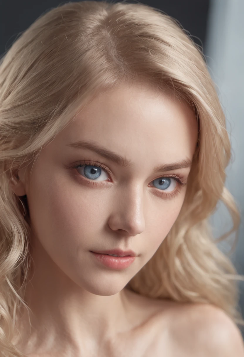 1 beautiful girl, upper body, standing photo, blond hair, blue eyes, wavy hair, masterpiece, diffuse soft film lighting, portrait, best quality (perfect face:1.4), ultra-realistic highly detailed intricate realistic simulation style photo sharply focused on eyes, cinematic lighting, studio shot
