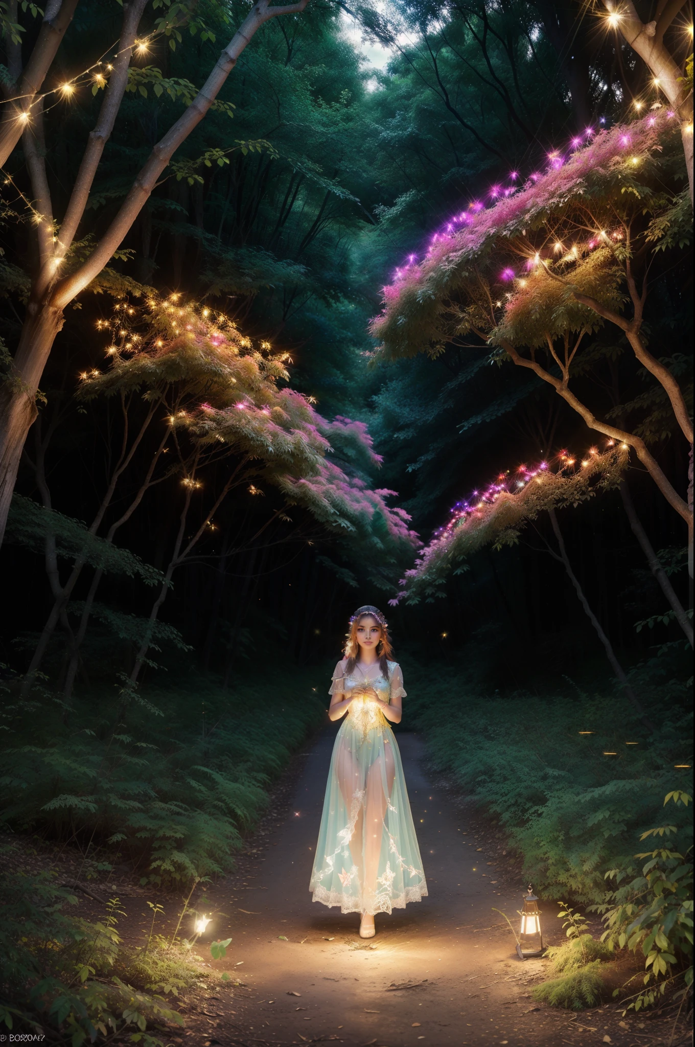 8k, Ultra Resolution, (((foto realista))), (((foto realista))), (((bosque encantado))), bosque encantado, hadas, mariposas, sparks, iluminacion vibrante, colores vivos, colores vibrantes, colores encendidos, fantasi, fantasy
