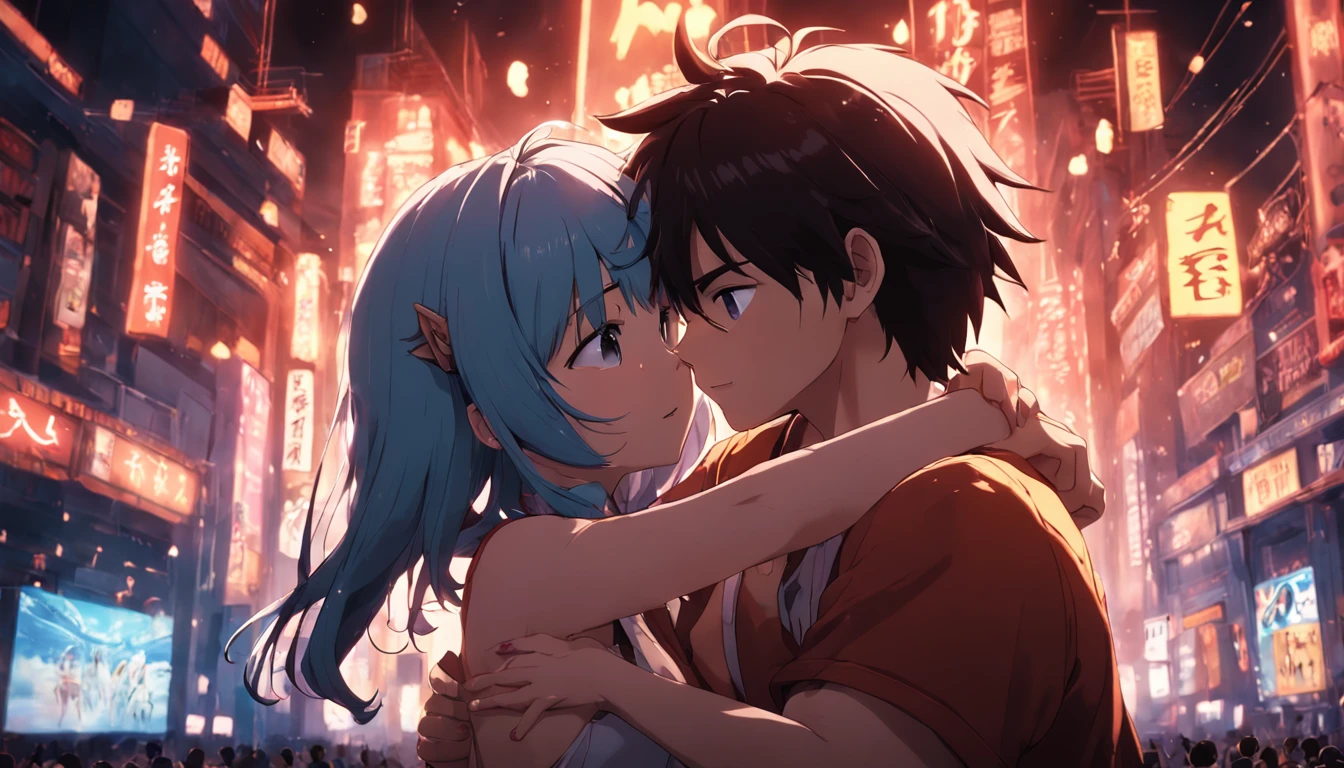 masterpiece, Best quality at best, (Highly detailed CG unit 8k wallpapers) (Best quality at best), (Best Illustration), (best shadows) People hugging and celebrating together