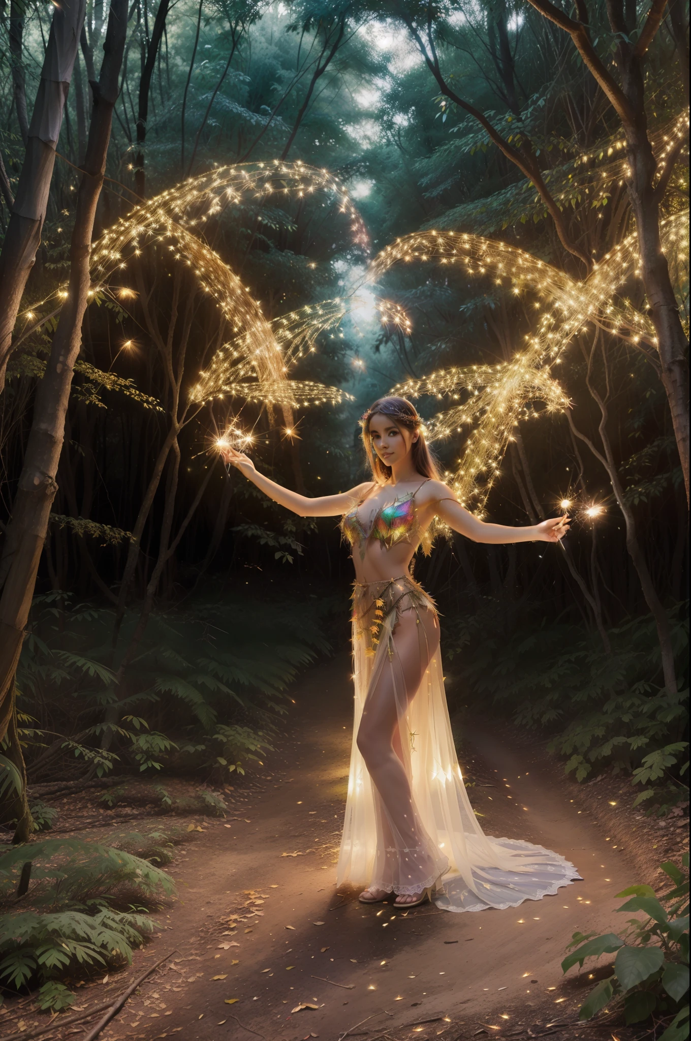 8k, Ultra Resolution, (((foto realista))), (((foto realista))), (((bosque encantado))), bosque encantado, hadas, mariposas, sparks, iluminacion vibrante, colores vivos, colores vibrantes, colores encendidos, fantasi, fantasy
