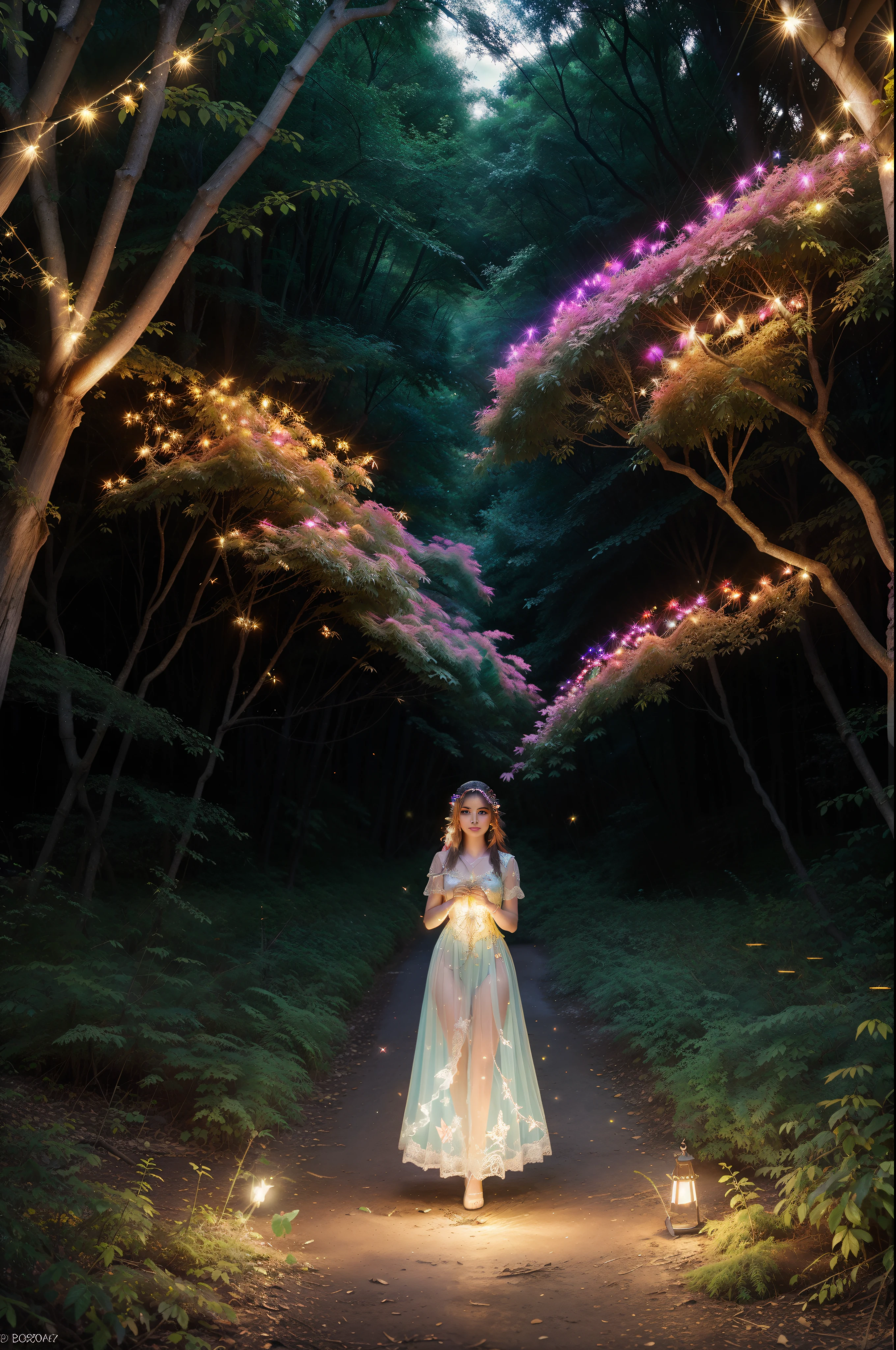 8k, Ultra Resolution, (((foto realista))), (((foto realista))), (((bosque encantado))), bosque encantado, hadas, mariposas, sparks, iluminacion vibrante, colores vivos, colores vibrantes, colores encendidos, fantasi, fantasy