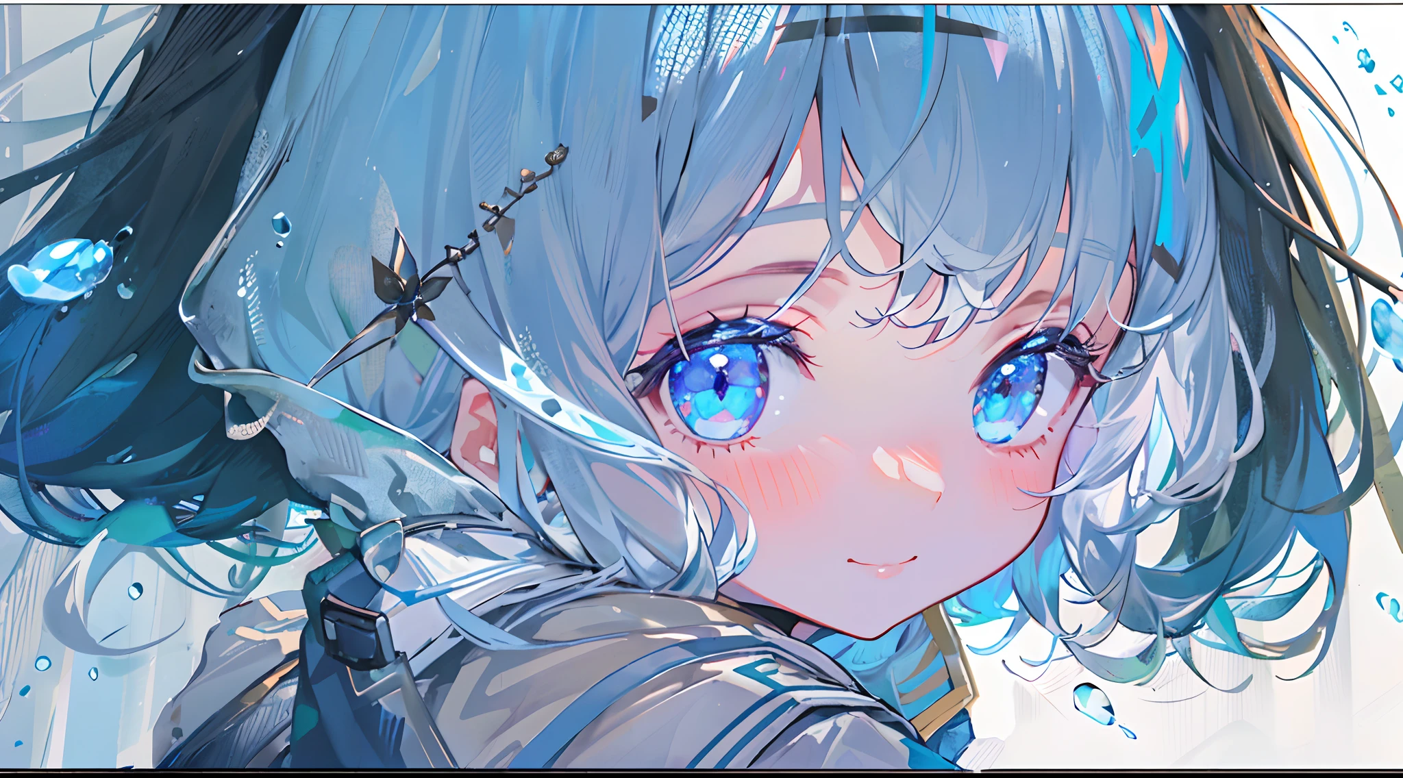 Anime girl with blue eyes and long hair with a blue dress - SeaArt AI