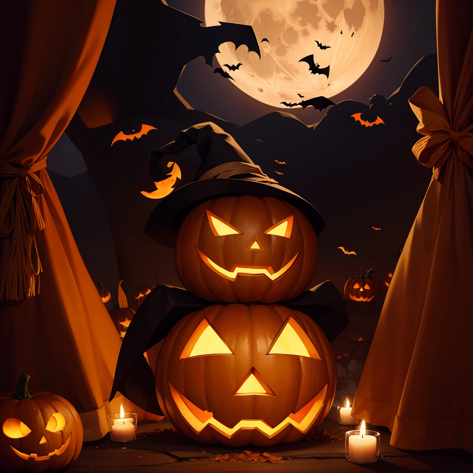 halloween,There are skeletons,Full moon,Jack-o'-lantern,Spooky woods,