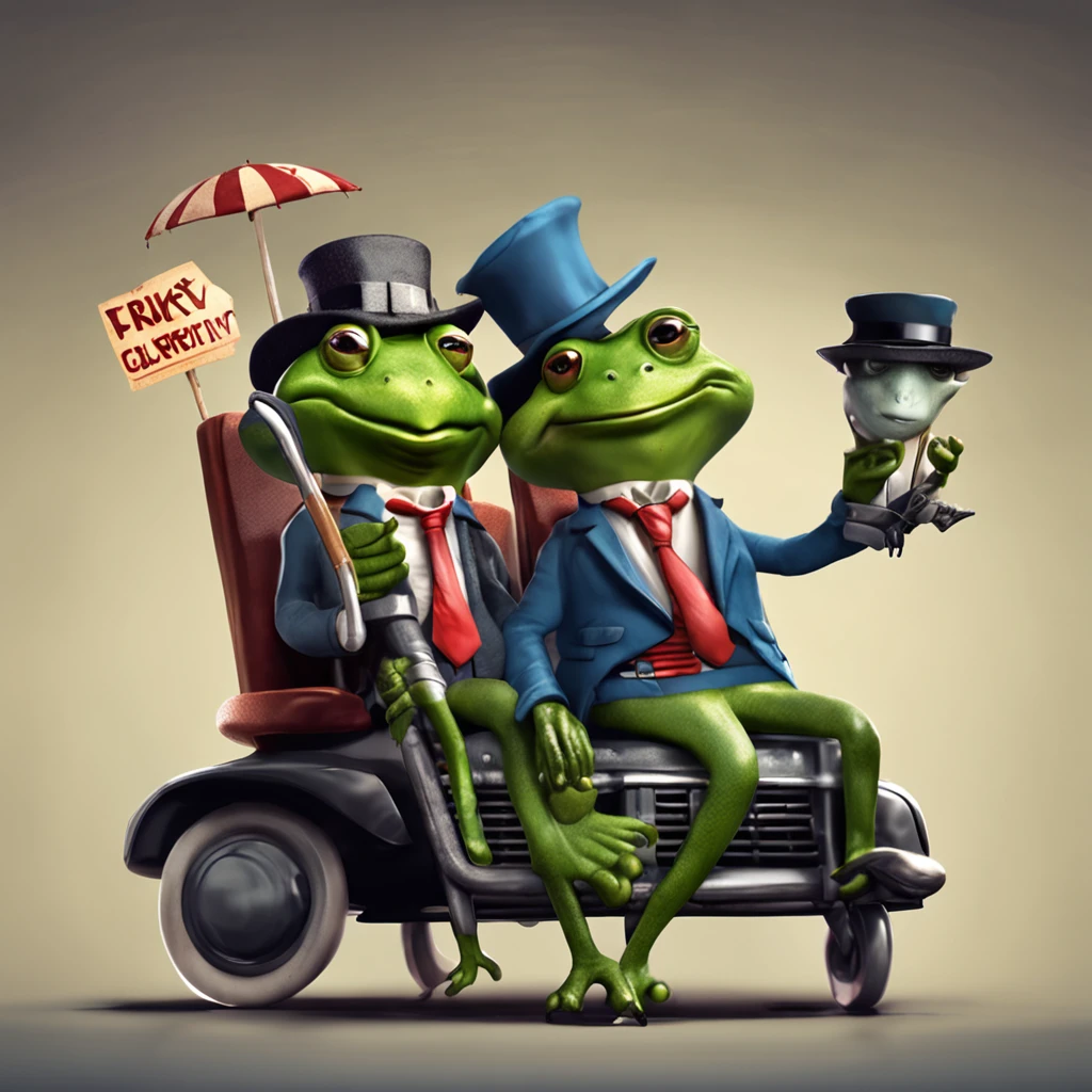 A high-quality illustration with a frog-looking politician and a ant-lokking policeman, striking and realistic expression.