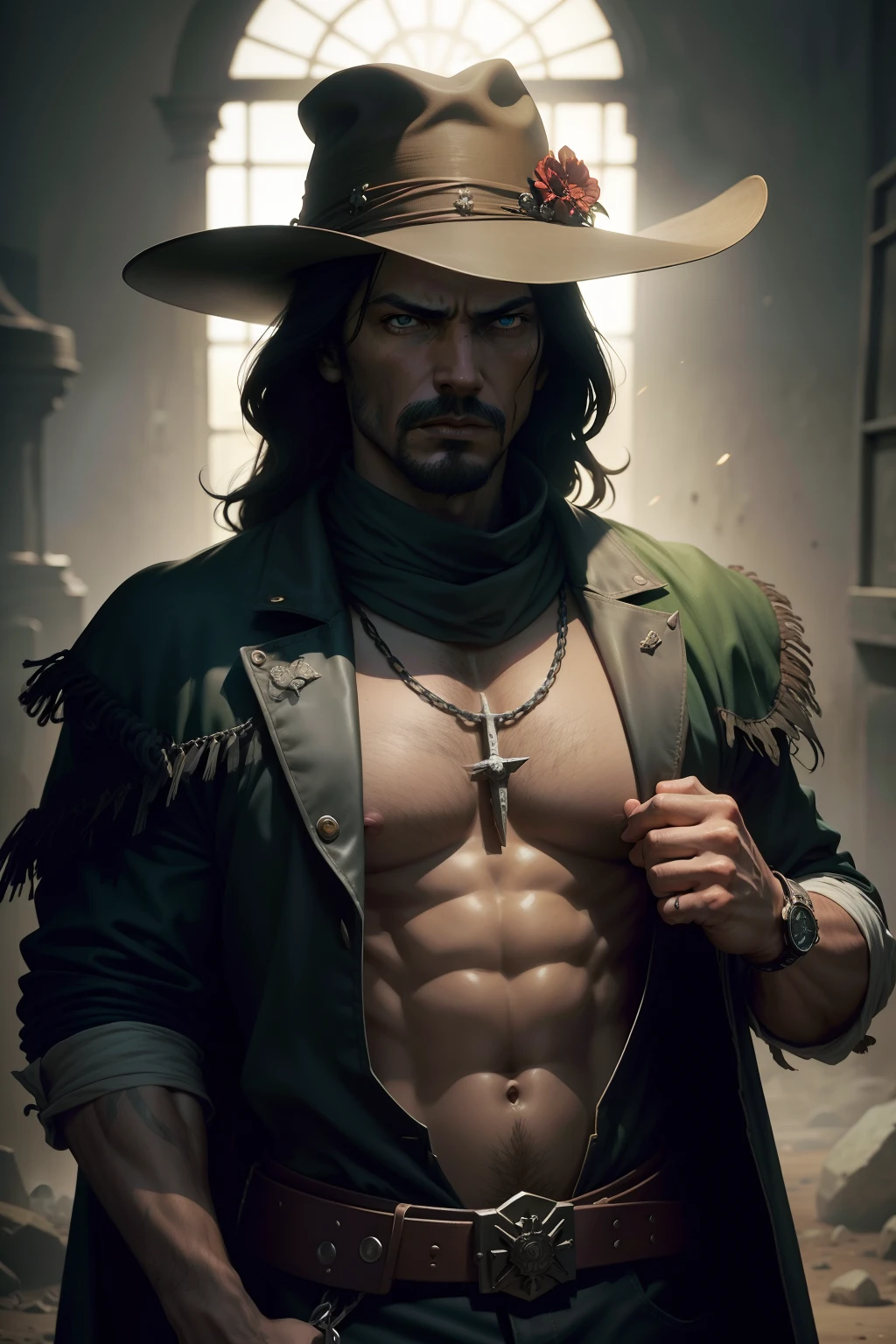 pintura de um homem, olhos abertos, olhos verdes esmeralda, olhos detalhados Escuro, chains on the wrists, handcuffed on hands, prison background, cinematic prison cell, preso,o realista Solomon Kane, as a solomon kane, portrait of a bloodborne hunter, Tim Bradstreet, Arte Sangrenta, oeste estranho, Jessé McCree, Directed by: Hiroyuki Tajima, terras mortas, Pistoleiro, Fazer software, Directed by: Yoshihiko Wada, Leiji Matsumoto, Estilo de arte Red Dead Redemption