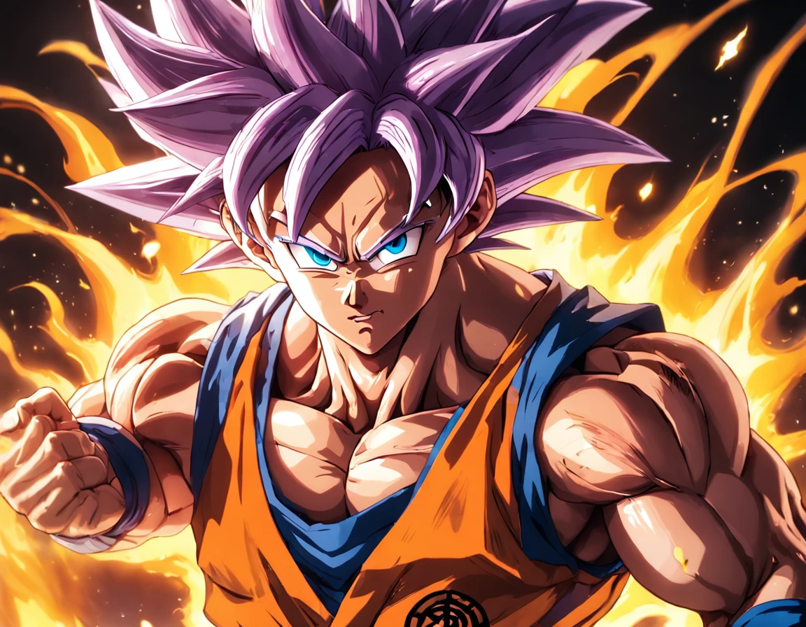 "(Goku como Yoshikage Kira), Perfect blend between two iconic characters, realistic and detailed animation style, lighting dramatic, Kira's signature costume with additional Goku details, pose intimidante, fundo escuro e misterioso, aura de poder marcante."
