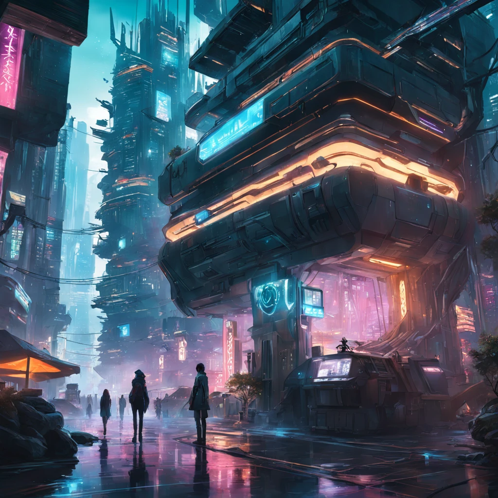 Cyberpunk city with tree building, detailed digital concept art, futurism environmental concept art, high quality digital sci-fi concept art, beautiful 3 d concept art Hollywood, award winning concept artist, concept art wallpaper 4k, fantasy digital painting, cyberpunk,bastien grivet, ross tran. Sci-fi background, concept art |weta Art's  beautiful concept art. Sony mirrorless camera shot ,