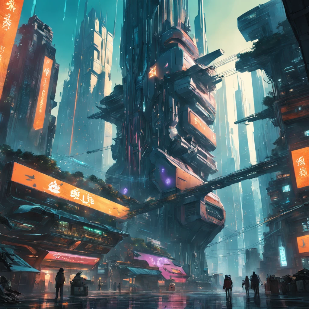 Cyberpunk city with tree building, detailed digital concept art, futurism environmental concept art, high quality digital sci-fi concept art, beautiful 3 d concept art Hollywood, award winning concept artist, concept art wallpaper 4k, fantasy digital painting, cyberpunk,bastien grivet, ross tran. Sci-fi background, concept art |weta Art's beautiful concept art. Sony mirrorless camera shot ,