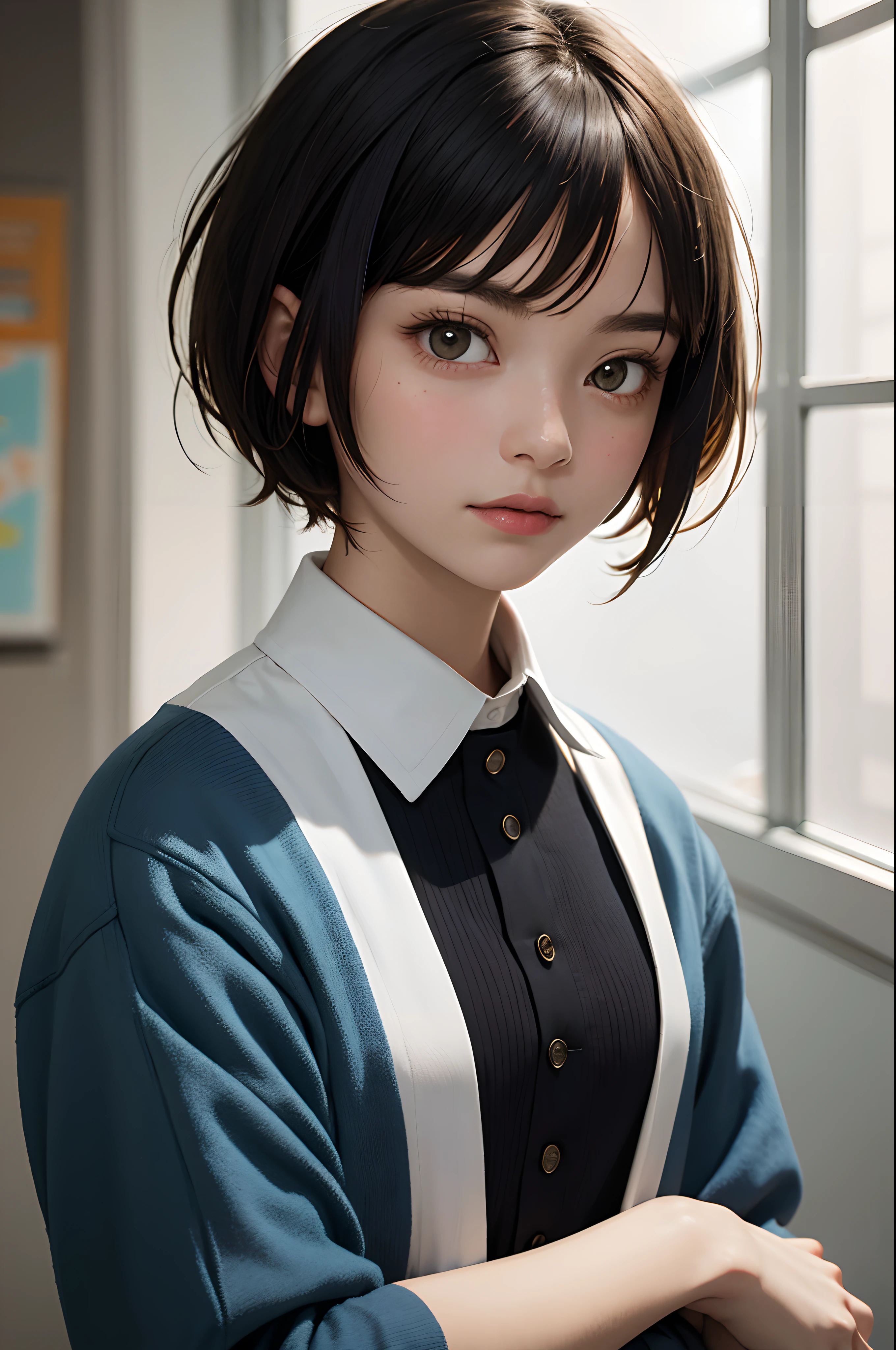 Masterpiece, top quality, 1 girl, ((short-hair))