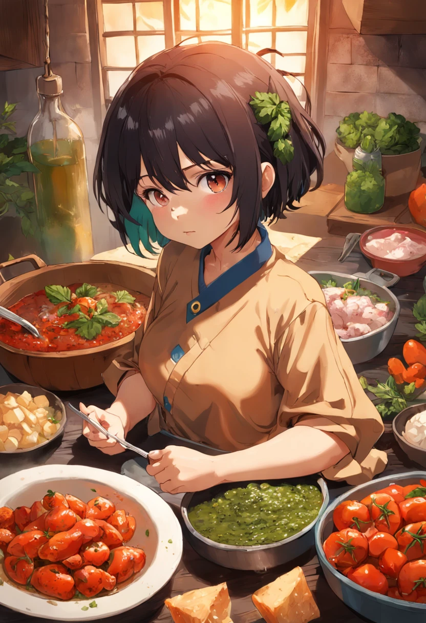 mesa com ingredientes: peito de frango, Sal e pimenta-do-reino, Chimichurri, Pimenta caiena, olho, paprica, cebola