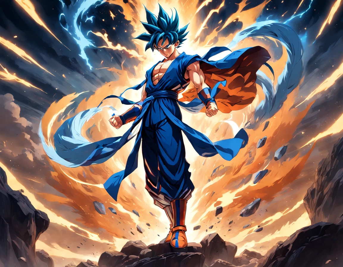"Goku and Okuyasho merged into an epic, detailed image. Mastery in quality and lighting. Stunning and impactful scenery. Dynamic and powerful action. Improved shadow and light effects. High resolution masterpiece. State-of-the-art CG art. Incredible and immersive result.+"