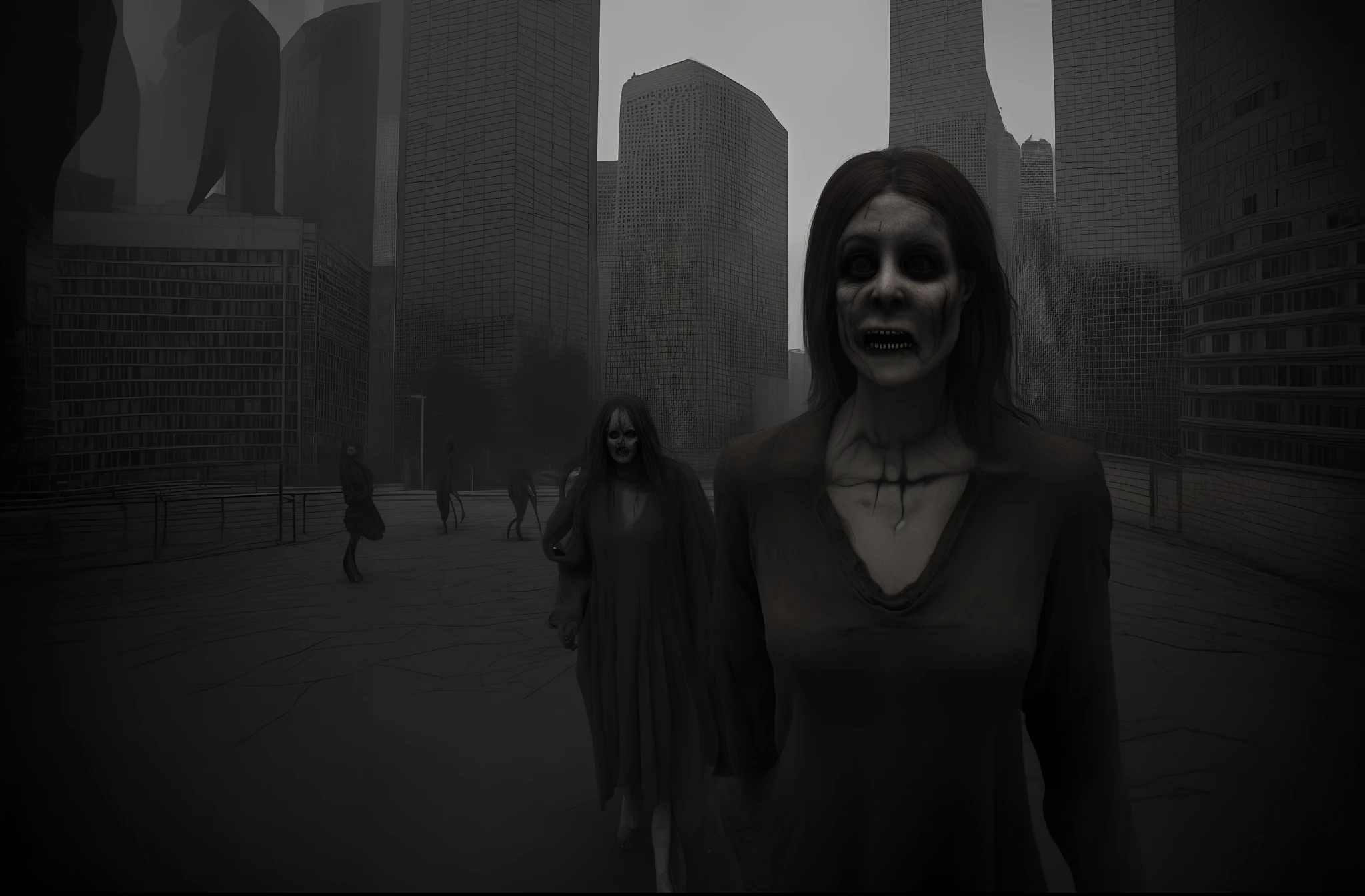 Cursed Woman、Spooky Girl、Pretty creepy face、Disgusting、horor、Psychopaths、Pleural feces、Bad aftertaste、Live-action adaptation、Inexplicable woman、Woman reflected in the cityscape