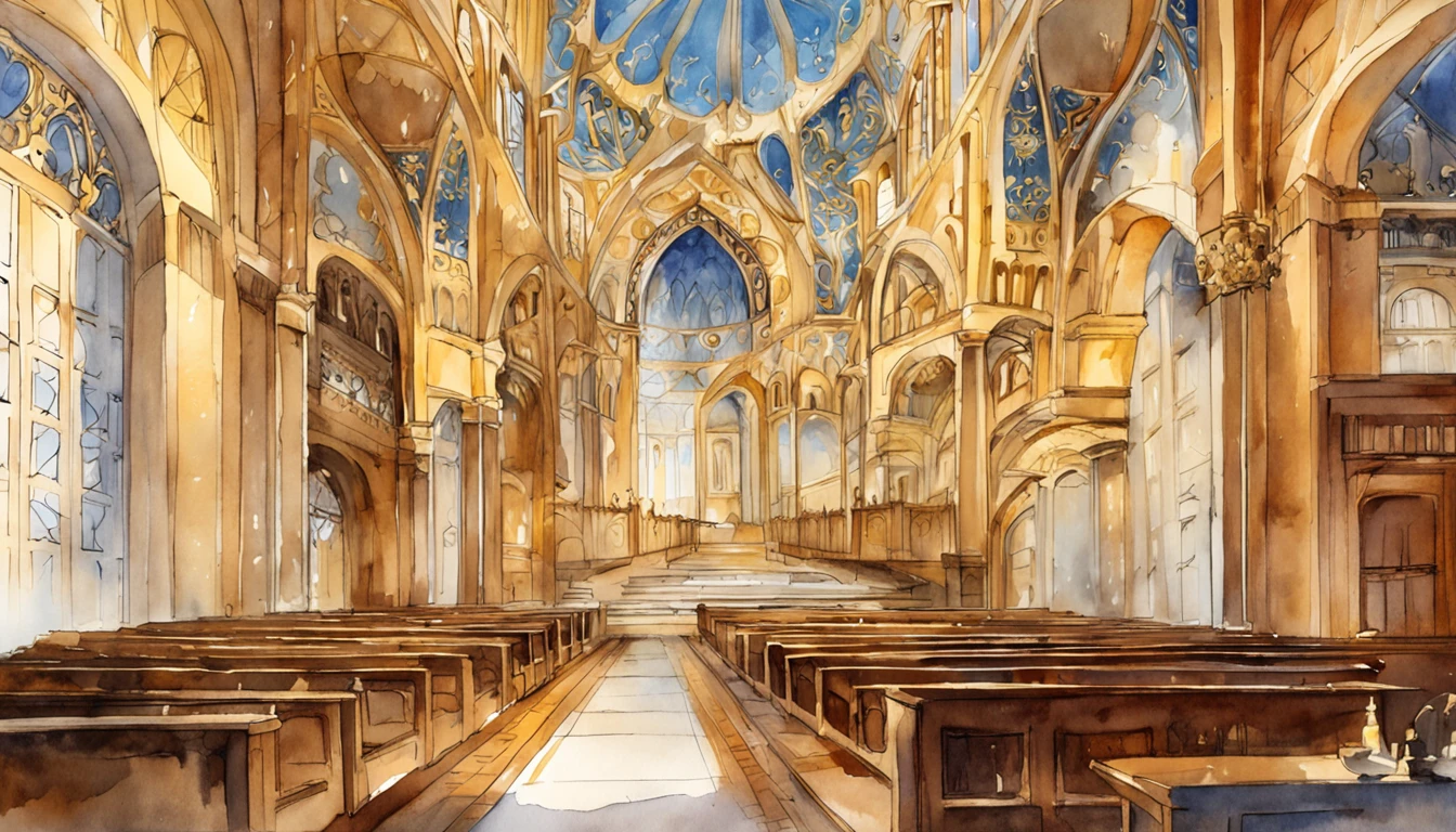 A stairwell that ascends to the heavens, culminating in the glorious throne of God. The scene emanates a sense of worship and devotion, symbolizing the path to spiritual enlightenment. The staircase shimmers with divine light, casting a warm and inviting glow