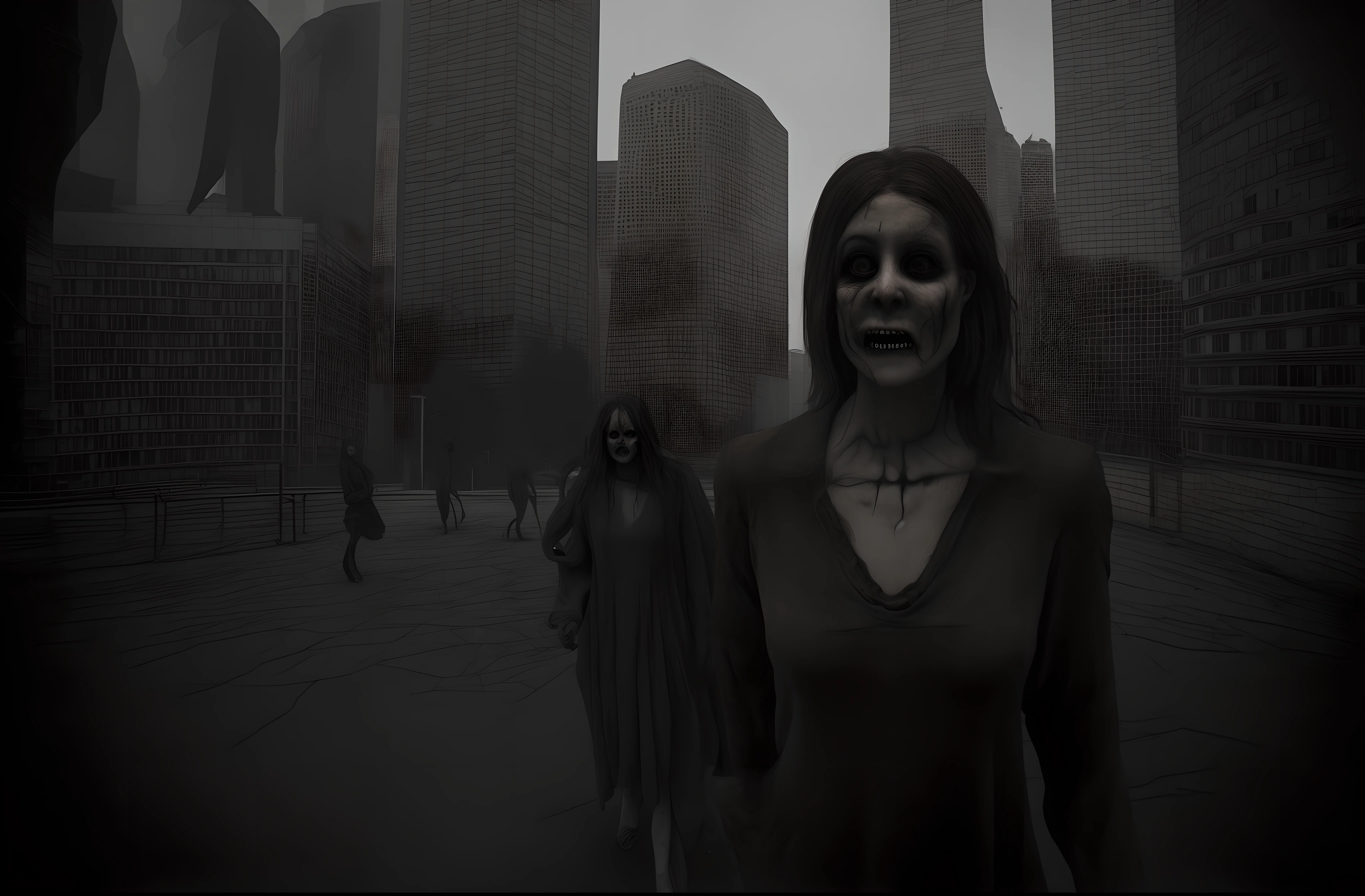 Cursed Woman、Spooky Girl、Pretty creepy face、Disgusting、horor、Psychopaths、Pleural feces、Bad aftertaste、Live-action adaptation、Inexplicable woman、Woman reflected in the cityscape