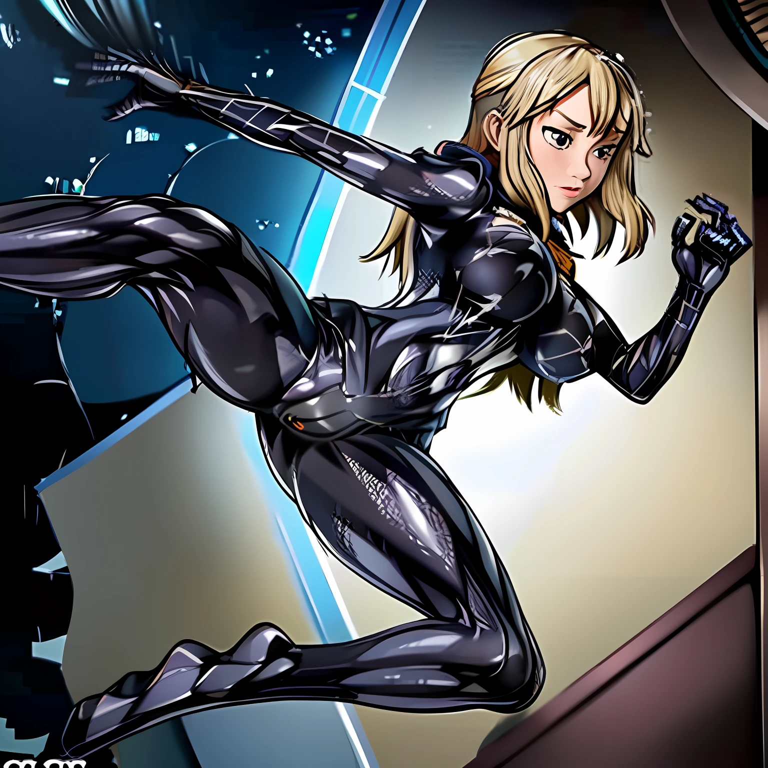 The blonde girl's wet cloak outlined her genitals through a black tights, Usually visible,Because her clothes were wet with sweat. This can be an attractive look,Because it highlights her femininity,And often let people know her figure,(camel-toe, Vulvar shape:1.2)