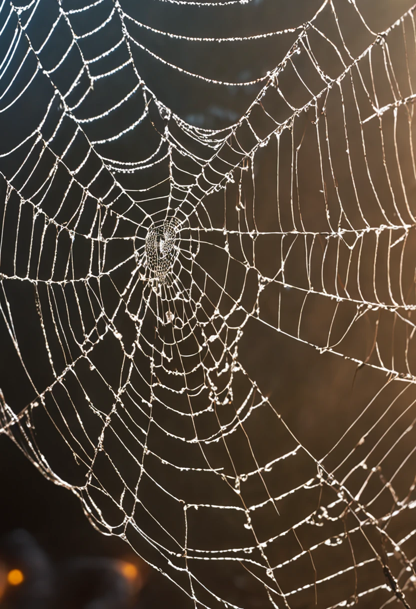 arachne,Real animals,spiderwebs,Textured texture,dewdrops,hyper HD,Soft glare,Rich in detail,8K