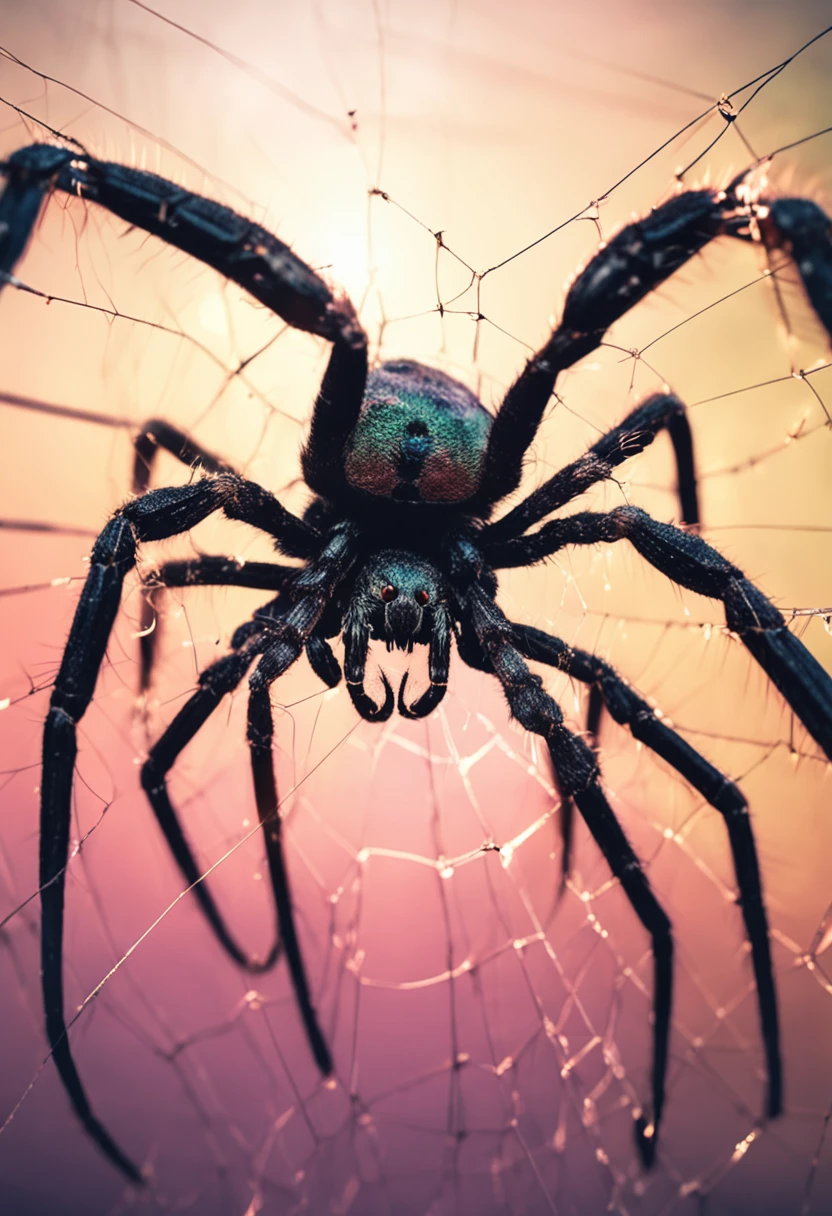 arachne，Real animals，spiderwebs，Textured texture，dewdrops，hyper HD，Soft glare，Rich in detail，8K