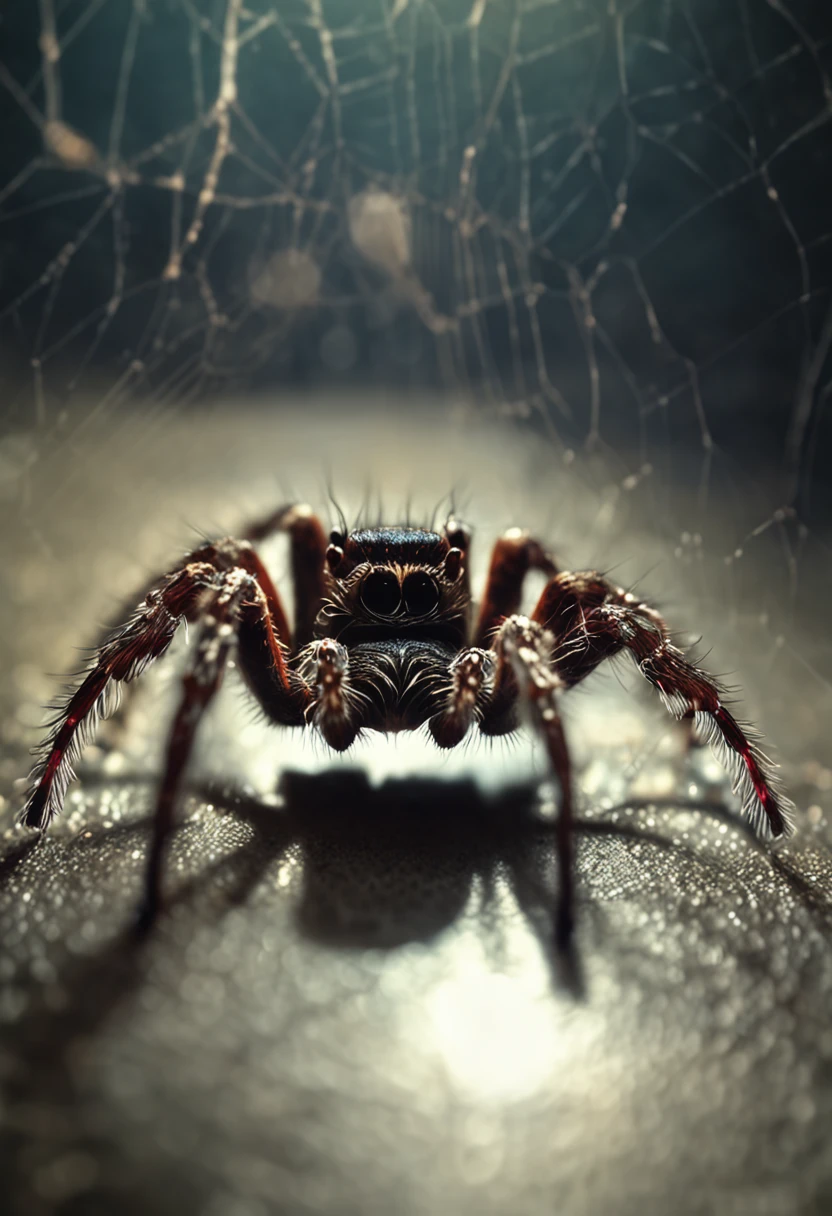 arachne，Real animals，spiderwebs，Textured texture，dewdrops，hyper HD，Soft glare，Rich in detail，8K