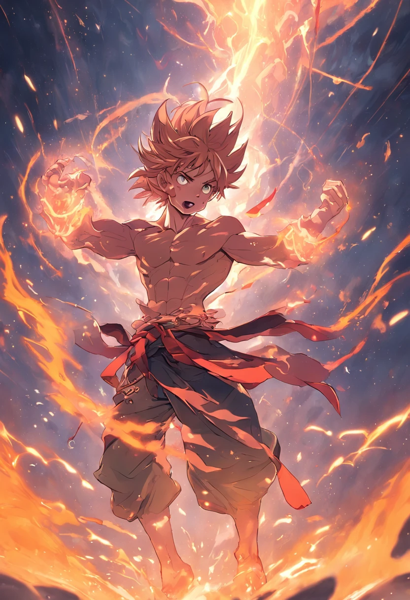 1 monkey, warrior, (Son Wukong), golden staff, fiery eyes, muscular, spiky hair, fierce expression, (battle scars:0.9), tribal tattoos, (aurora aura:1.2), floating in mid-air, (powerful stance:1.3), intense battle, energy blasts, flying debris, dramatic lighting, (cinematic composition:1.4), celestial beings, mystical clouds, ancient temple, sacred mountain, thunderstorm, epic showdown, (superhuman strength:1.2), martial arts, (cloud surfing:1.1), (transformation:1.3), (endless energy:1.2), radiant aura, (defying gravity:1.1), (immortal:1.4), (legendary hero:1.5).
