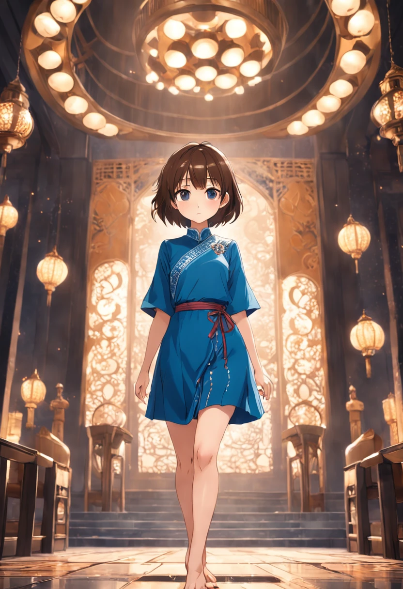 Arab asian woman with short brown hair and blue dress, With short hair, 奈良美智, chiho, sakimichan, sakimichan, kiko mizuhara, Ayaka, Chiho Aoshima, girl cute-fine-face, with short hair with bangs, sayori, Choi Hong Hwa
