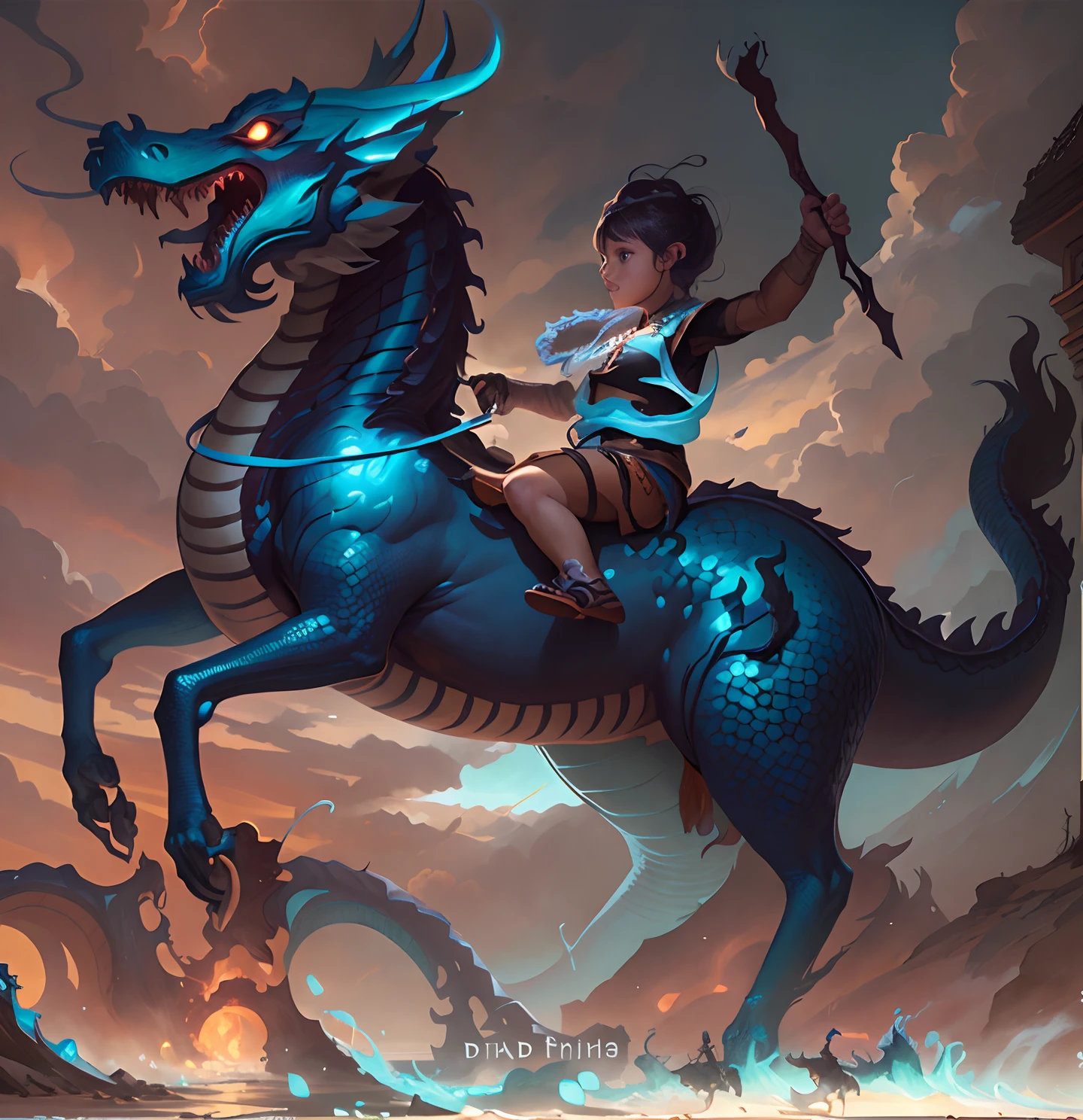 Close-up of a child riding a blue dragon on the beach, Dragon Rider, epic fantasy digital art style, Dragon Ride, by Yang J, Rob Ray, epic fantasy art style, Epic Fantasy Illustration, By Jeremy Chong, tithi luadthong, Ross Tran and Michael Whelan, fantasy art behance, by Bayard Wu, by Ryan Yee