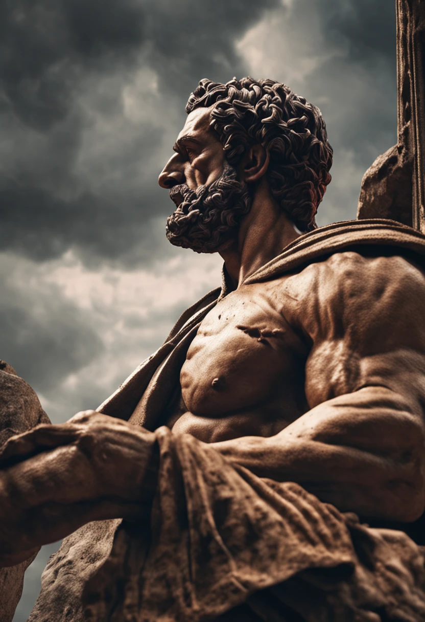 Stoic Gricki Stock
what is the Greek historical status with
Hercules-style profile muscles
Cinematic 8K and dark background