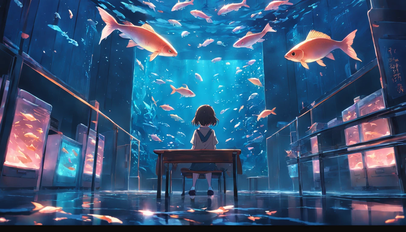 Schools of glowing fish