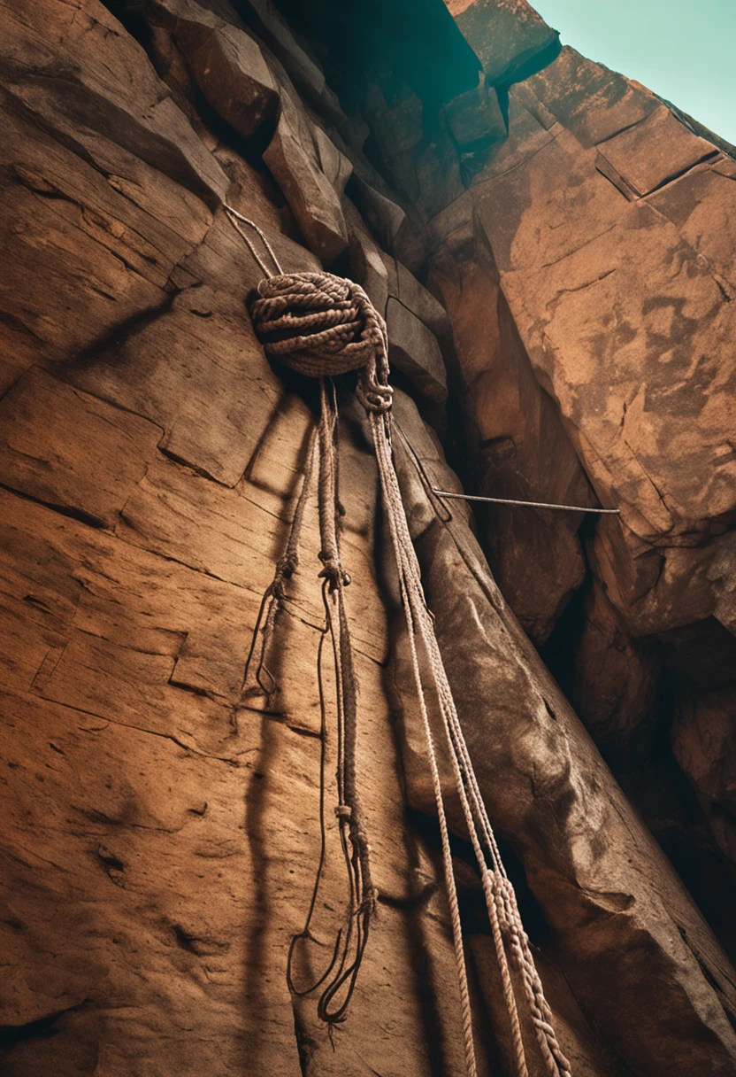 At the top of the pyramid there is a fixed pulley connecting the rope to the ground, and the rope is tied to the stone