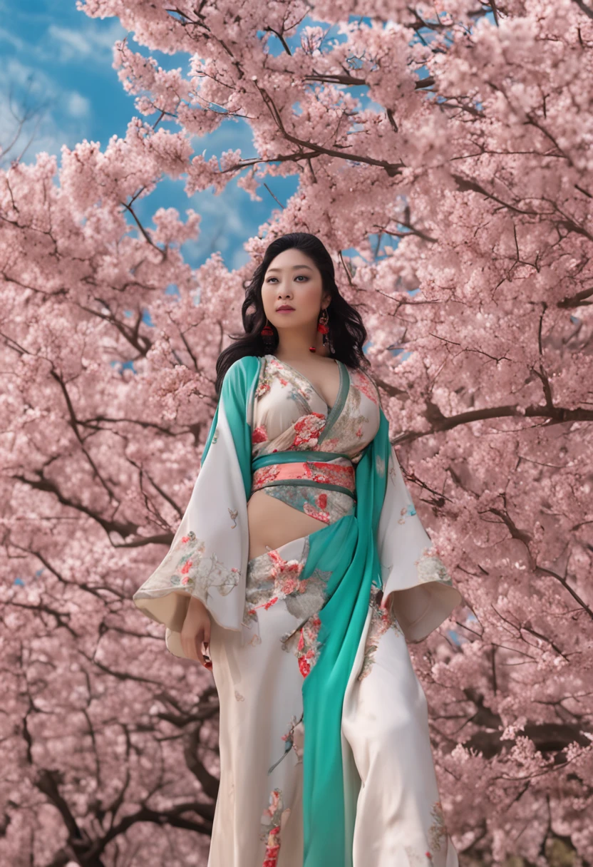 A beautiful muslimah woman in a colorful robe, bathing in a serene pond with sakura petals fallen slowly surrounding her, mystical gribwind swirling in the background, (best quality, 4k, 8k, highres, masterpiece:1.2), ultra-detailed, (realistic, photorealistic, photo-realistic:1.37), vibrant colors, dramatic lighting, fantasy art, intricate details, atmospheric, mystical, moody, dark fantasy, dramatic pose, detailed facial features, long flowing hair, graceful movements, swirling wind effects, birds in flight, reflection in water, warm color palette, glowing skin, dramatic chiaroscuro, conceptual, surreal