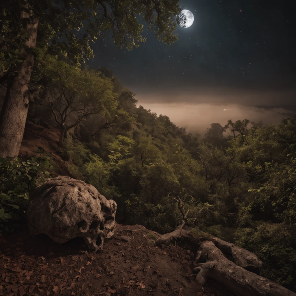 Magnificent view，Landscape photography of forest edge in autumn moonlight，Professional high-quality nature digital photography，Spring bushes in the moonlight at night，precipice，Eau，foggy sky，Nightmare vision， Dark fantasy plot，Perfect and excellent composition，8K分辨率，the detail，limitations，wide - angle shot，background inside dark，Jack Guzman's environmental art photography，realisticlying，cinematic compositions，Volumetriclighting，A high resolution，vividness, A detailed, Amazing,Colorful clouds float，true to life, Pubic area is clear, flawless perfection, Digital SLR, 16k, 1024, 2048, 4096, A detailed, Sharp, best qualtiy, high qulity, absurderes，unmanned background，The is very detailed、Detailed lighting shadows，Trends on ArtStation、iintricate、high detal、dramatics、Midjourney Art（Volumetriclighting：1.2）hdr shot。（Faraway view，Super deep view，ultra-wide-angle，Microfocal length lens：1.2）（realisticlying：1.4）tmasterpiece、high high quality、Beautiful photography、globalillumination、