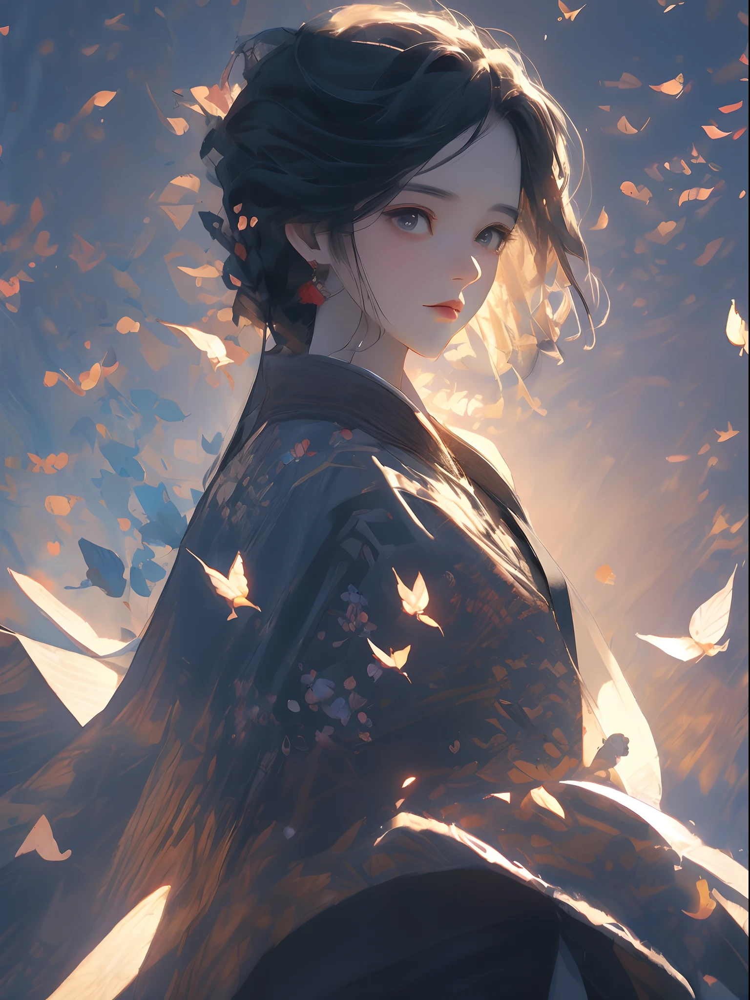 Masterpiece, best quality, (very detailed CG unity 8k wallpaper) (best quality), (best illustration), (best shadows) Nature', blue sea,delicate leaves petals of various colors falling in the air light Tracking, super detailed --v6
