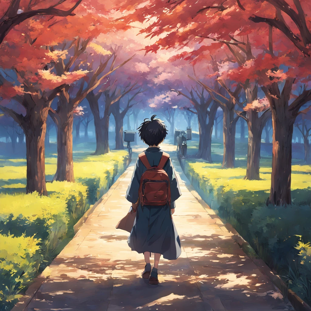 tmasterpiece,Need,1boy,malefocus,cool guy,Community,zaun,Spindle tree,afternoon sunshine,On the way from school,校服,backpacks,Flock of Birds,frontage,depth of fields,shoun