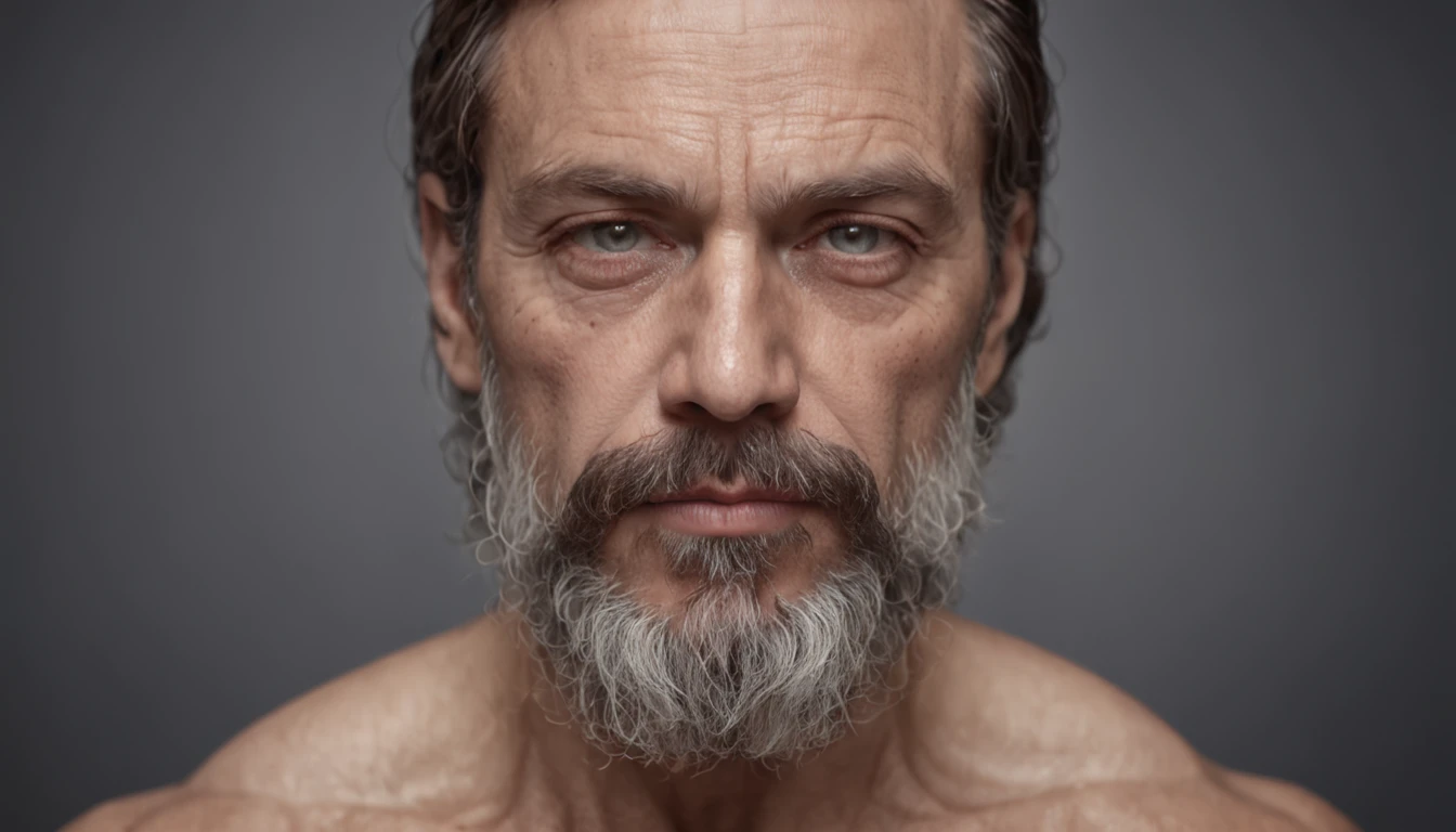 greek statue of philosophy with beard and muscles, cinematic, 8k, dark background, detailed symmetrical realistic face, extremely detailed natural texture, peach fuzz, short hair, masterpiece, absurdities, award-winning photo by lee jeffries, nikon film stock d850 photography, camera kodak portra 400 f1.6 lens, extremely detailed, amazing, fine details, rich colors, realistic hyper realistic texture, dramatic lighting, unrealengine, trending on artstation, cinestill 800 tungsten, looking at viewer, realistic photo, photo RAW , TanvirTamim, high quality, high resolution, sharp focus, extremely detailed, cinematic lighting, 8k uhd,
