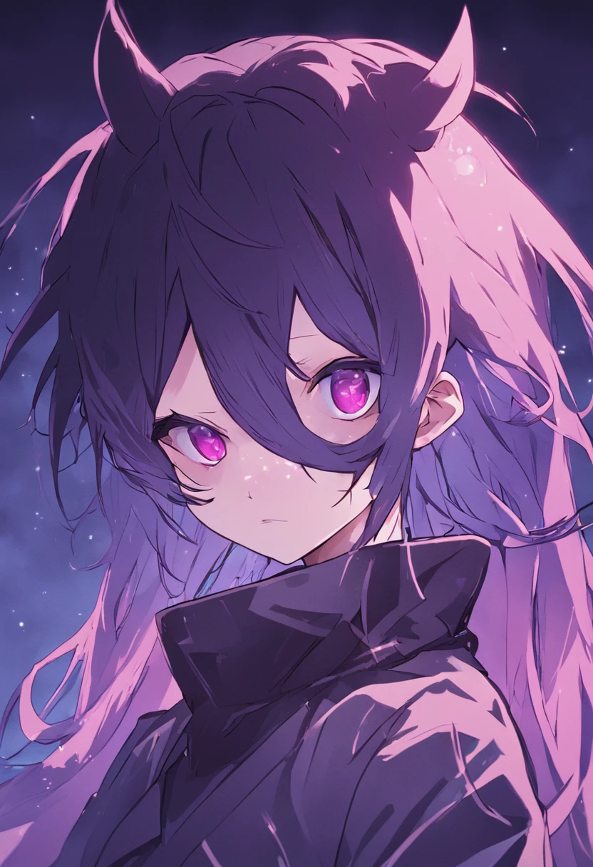 anime character with purple hair and a black mask with a purple and black background, discord profile picture, profile picture 1024px, art cover, ((oversaturated)), by Kanbun Master, digital art from danganronpa, tumblr, r - mk, symmetrical portrait rpg avatar, official artwork hdr, fvckrender