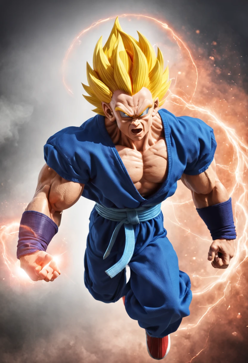 1 monkey, Goku, flying, cloud, staff, martial arts, powerful, muscular, spiky hair, orange gi, weighted training clothes, Saiyan, Super Saiyan, energy blast, strong, determined, fighting, training, martial arts tournament, dragon balls, flying nimbus, Kamehameha wave, dragon radar, Dragon Ball Z, anime, action, adventure, epic battles, transformation, friendship, loyalty.