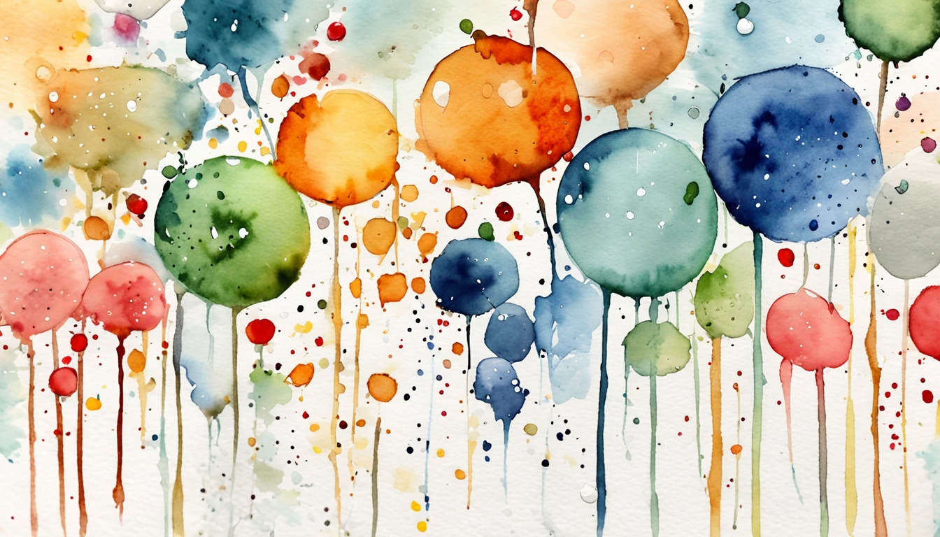Watercolor ink dots,in da vinci style,Raindrops falling effect,White canvas