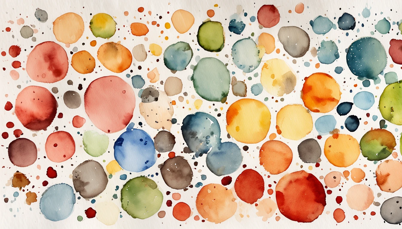 Watercolor ink dots,in da vinci style,Raindrops falling effect,White canvas