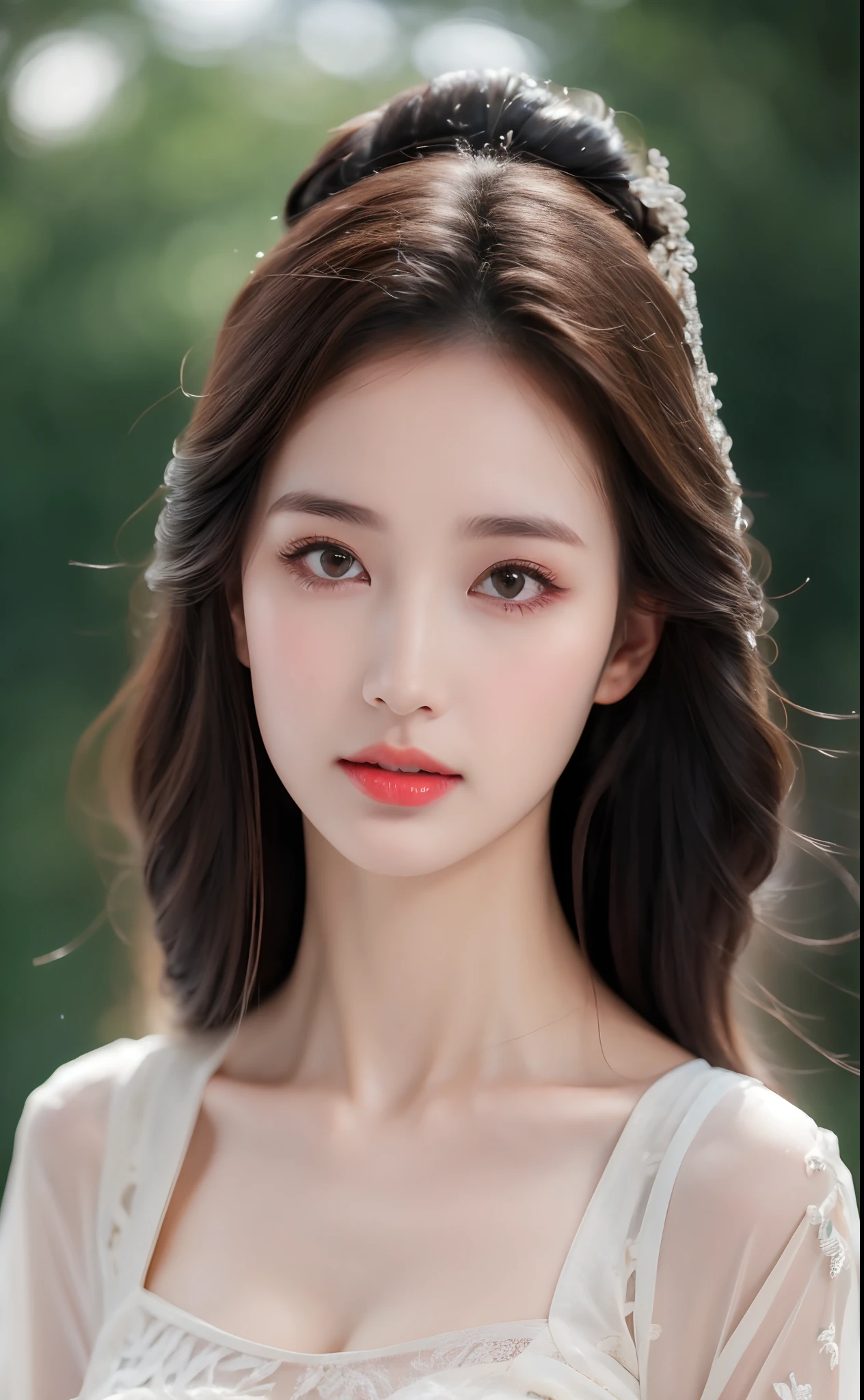 ((Best Quality, 8k, Masterpiece: 1.3)), Focus: 1.2, Perfect Body Beauty: 1.4, Buttocks: 1.2, ((Layered Haircut)), (Wet Clothes: 1.1), (Rain, Street:1.3), (Breasts: 1.2), (Hanfu: 1.2), Bare Shoulders, Bare Legs, Highly Detailed Face and Skin Texture, Fine Eyes, Double Eyelids, Whitened Skin, Long Hair, (Shut Up: 1.5), (Bokeh Background: 1.5), Big Breasts
