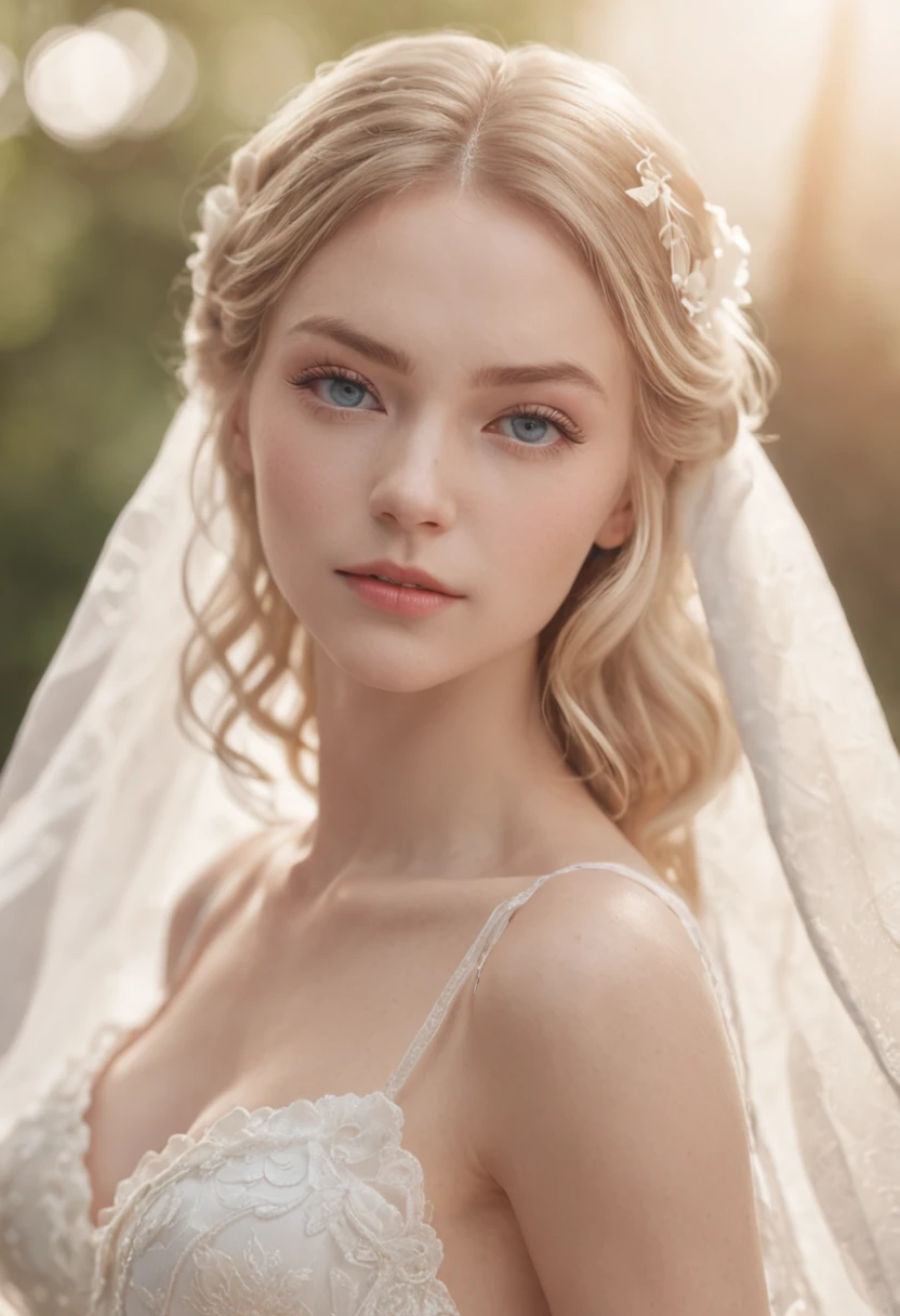 A woman in a wedding dress with a veil and flowers - SeaArt AI
