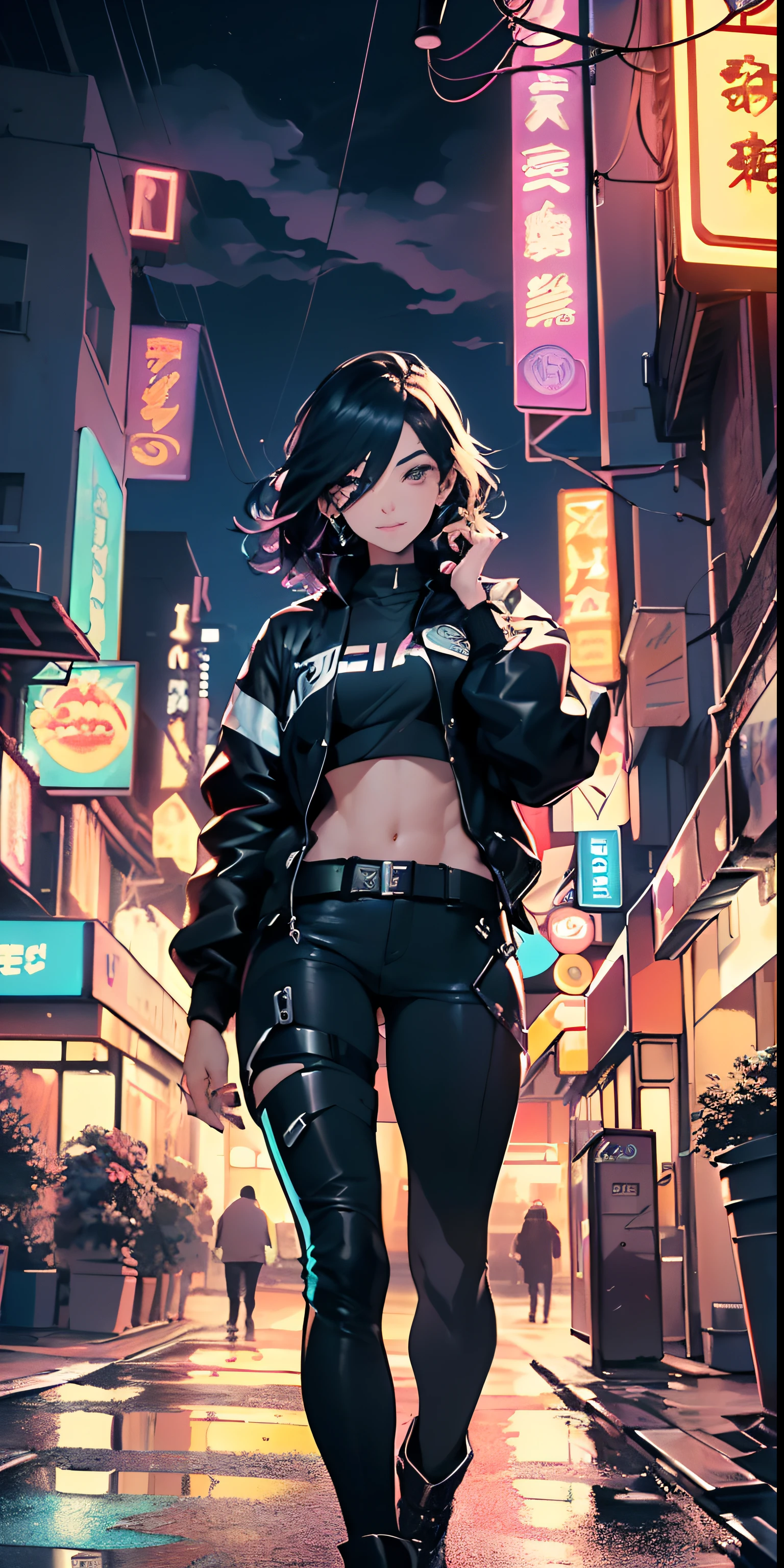 bounty hunter man,(((1man))),((anime man walking down the street)),

(((1male,man,handsome man,male,male gender,male focus))),

((medium black hair,disheveled hair,blue hair,black hair,two-tone hair)),(((lustrous skin:1.5,tanned skin,bright skin: 1.5,skin tanned,shiny skin,very shiny skin,shiny body))),((detailed eyes,perfect eyes,rainbow glows ultra-detailed orange brown eyes:1.1,gradient eyes:1,finely detailed beautiful eyes:1,symmetrical eyes:1,big highlight on eyes:1.2)),man chest,handsome face,((muscular,hairy body,muscular man)),((hand consists of a short thumb and four fingers,a hand with only five fingers,(detailed face))),

alluring look,nsfw,

bounty hunter pants,((bulge in pants)),((bounty hunter outfit)),(wearing a bounty hunter outfit:1.3,bounty hunter clothes),(detailed outfit,detailed clothes),

(dynamic pose:1.0),solo focus,((evil smile,evil look)),centered,scale to fit dimensions,Rule of thirds,

outdoors,((night view)),(very pretty city neon synthwave,cyberpunk night street Background:1.5,dark sky,thick clouds),future vehicles,((neon lights)),thick clouds,(cyberpunk style,neon lights, (synthwave theme background), lonely street),(((detailed background:1.25))),

(best quality),(high resolution),(sharp focus),(ultra detailed),(extremely detailed),(extremely high quality artwork),8k_wallpaper,(extremely detailed CG 8k),(very fine 8K CG),((hyper super ultra detailed perfect piece)),flawless,(((masterpiece))),illustration,vibrant colors,(intricate),High contrast,Selective lighting,Double exposure,HDR (High Dynamic Range),Post-processing,Background blur,