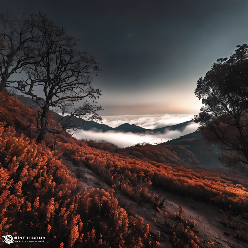 Magnificent view,Landscape photography of forest edge in autumn moonlight,Professional high-quality nature digital photography,Spring bushes in the moonlight at night,precipice,Eau,foggy sky,Nightmare vision, Dark fantasy plot,Perfect and excellent composition,8K分辨率,the detail,limitations,wide - angle shot,background inside dark,Jack Guzman's environmental art photography,realisticlying,cinematic compositions,Volumetriclighting,A high resolution,vividness, A detailed, Amazing,Colorful clouds float,true to life, Pubic area is clear, flawless perfection, Digital SLR, 16k, 1024, 2048, 4096, A detailed, Sharp, best qualtiy, high qulity, absurderes,unmanned background,The is very detailed、Detailed lighting shadows,Trends on ArtStation、iintricate、high detal、dramatics、Midjourney Art(Volumetriclighting:1.2)hdr shot。(Faraway view,Super deep view,ultra-wide-angle,Microfocal length lens:1.2)(realisticlying:1.4)tmasterpiece、high high quality、Beautiful photography、globalillumination、