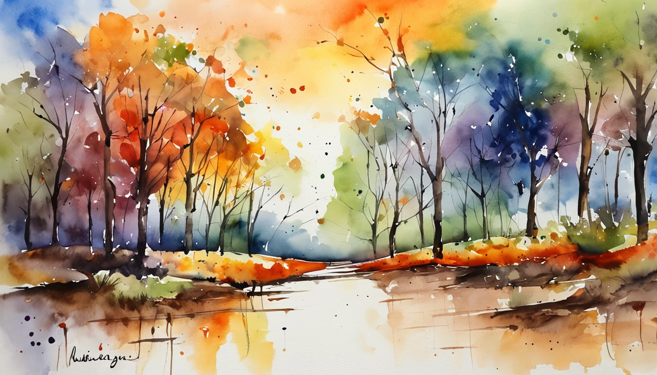 Watercolor ink painting, Color Field painting, Color Field painting, Art Deco, Minimalism, Contemporary art, Abstract expressionism, Ghibli-like colours, Hyperrealism, Abstractionism, cinematic lighting, vanishing point, UHD, high details