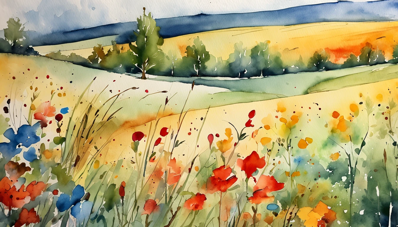 Watercolor ink painting, Color Field painting, Color Field painting, Art Deco, Minimalism, Contemporary art, Abstract expressionism, Ghibli-like colours, Hyperrealism, Abstractionism, cinematic lighting, vanishing point, UHD, high details
